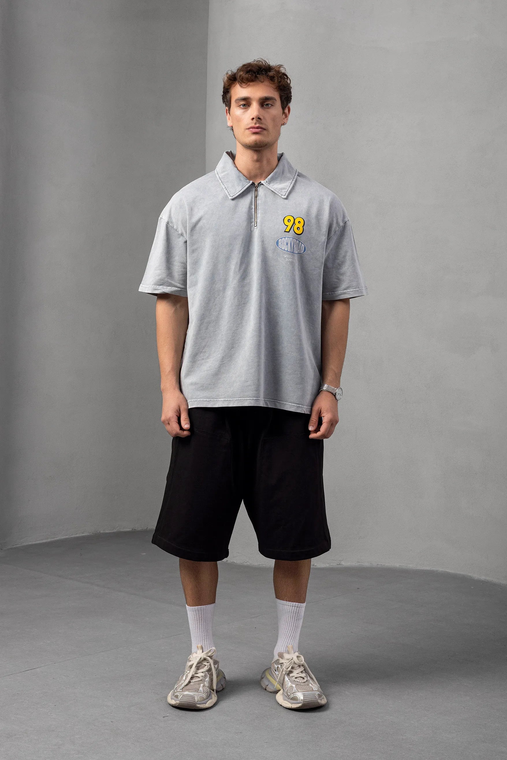 RockyRoad Zip-Up Grey Polo T-Shirt