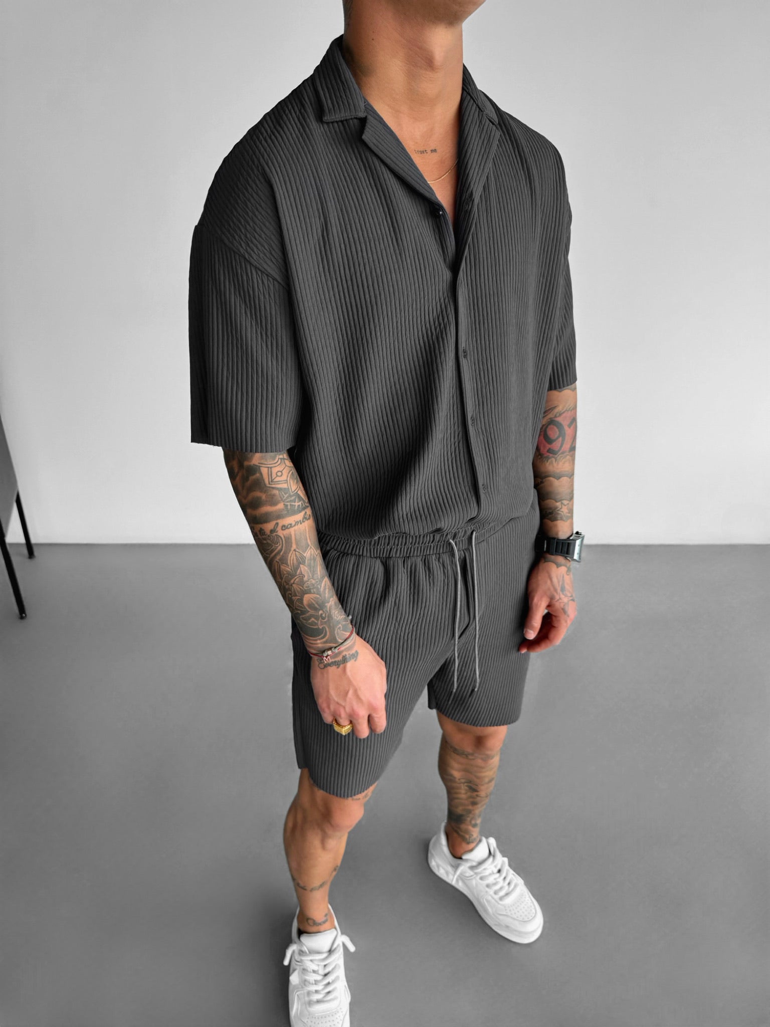 Oversize Ribbed Shirt - Anthracite