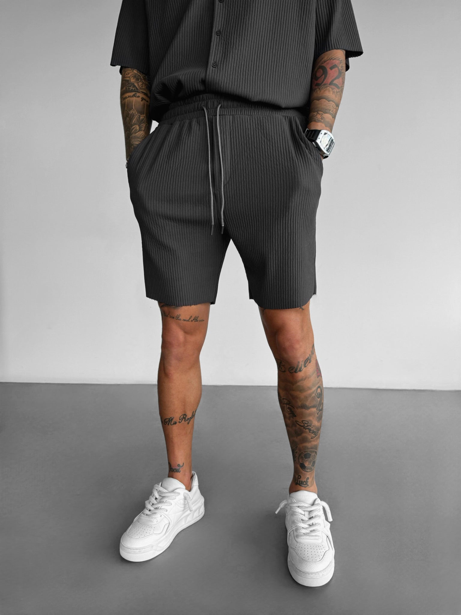 Loose Fit Ribbed Shorts - Anthracite