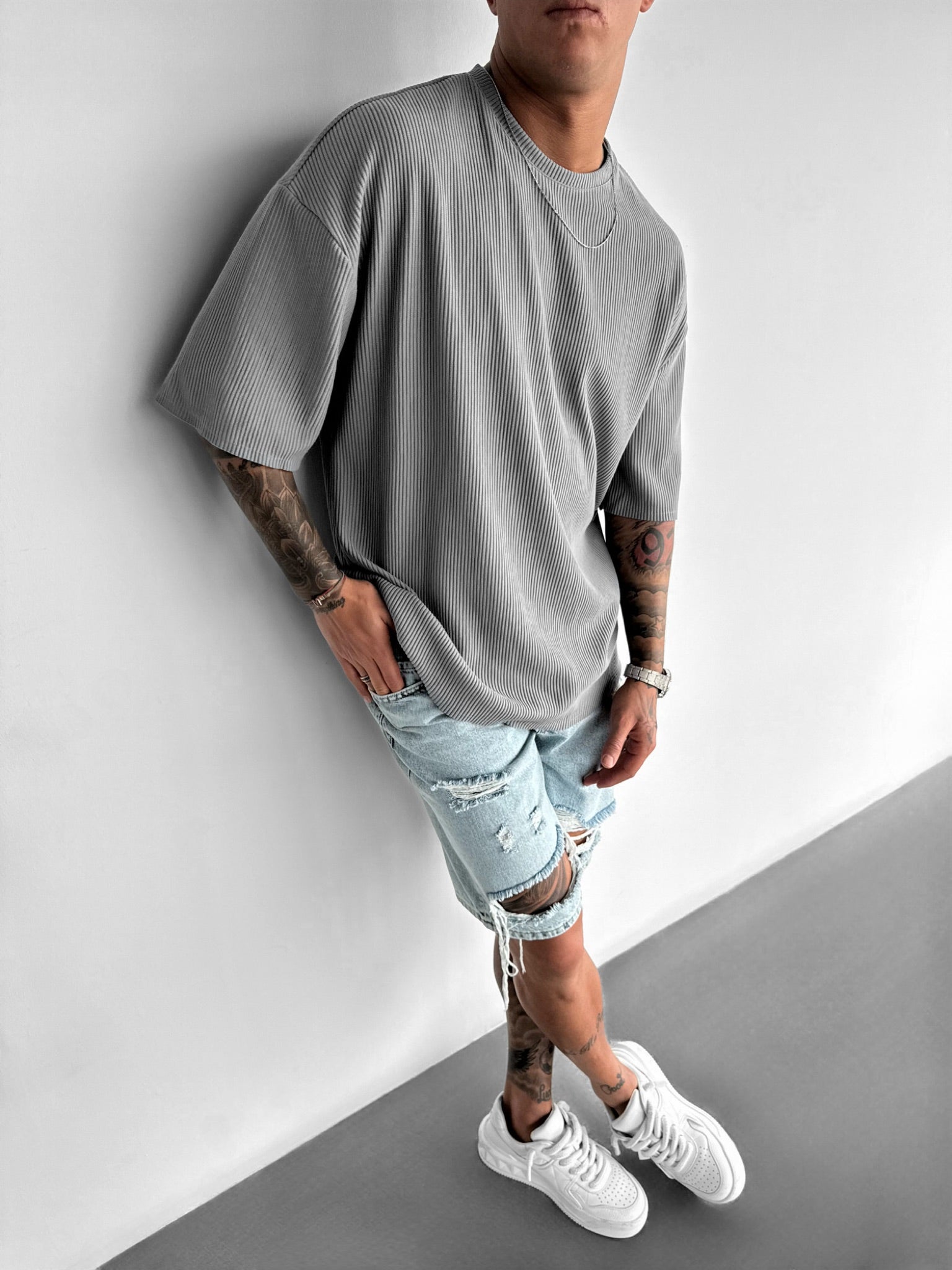Oversize Cord Tee - Grey