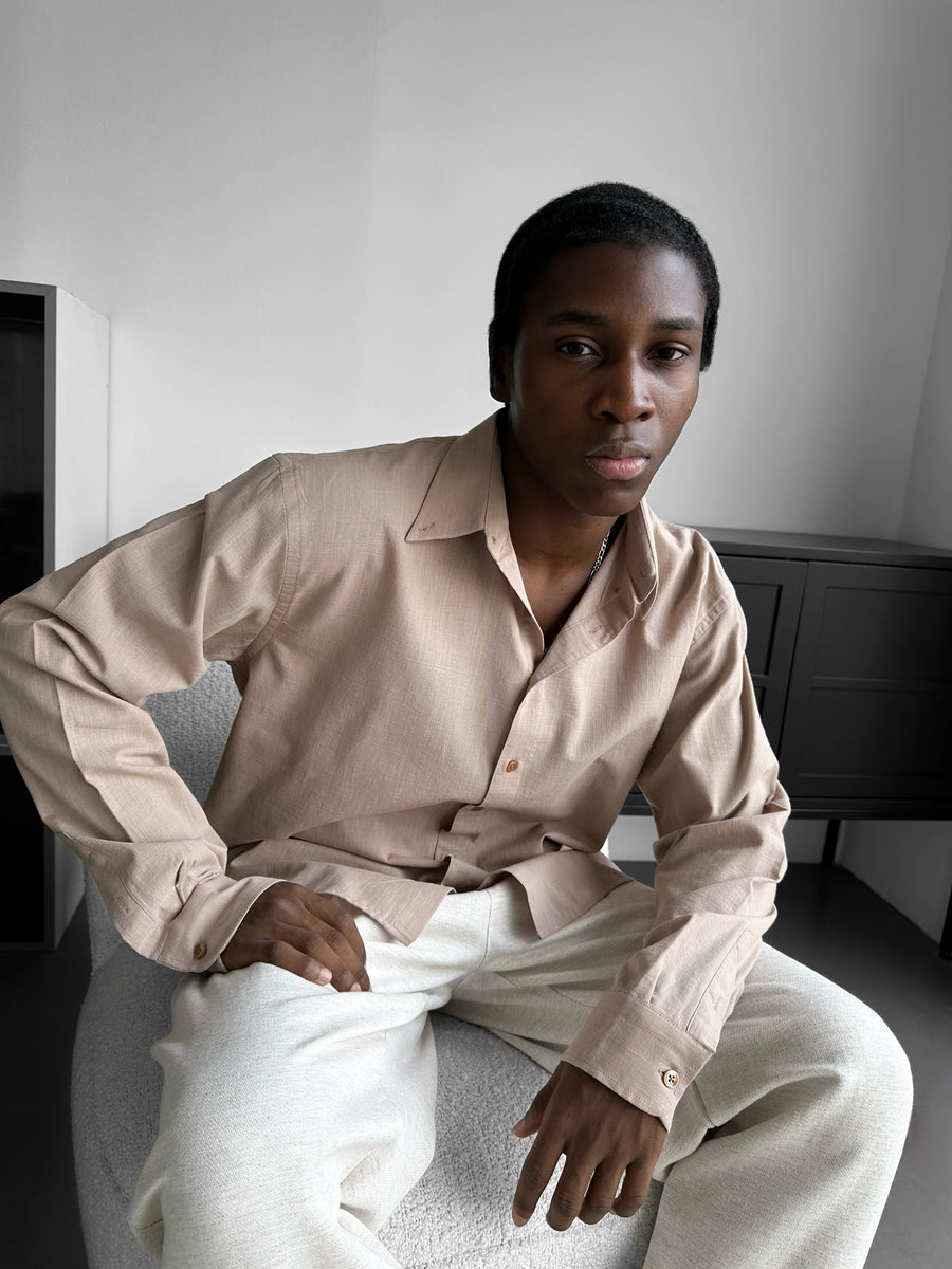 Oversize Cotton Oxford Shirt - Beige