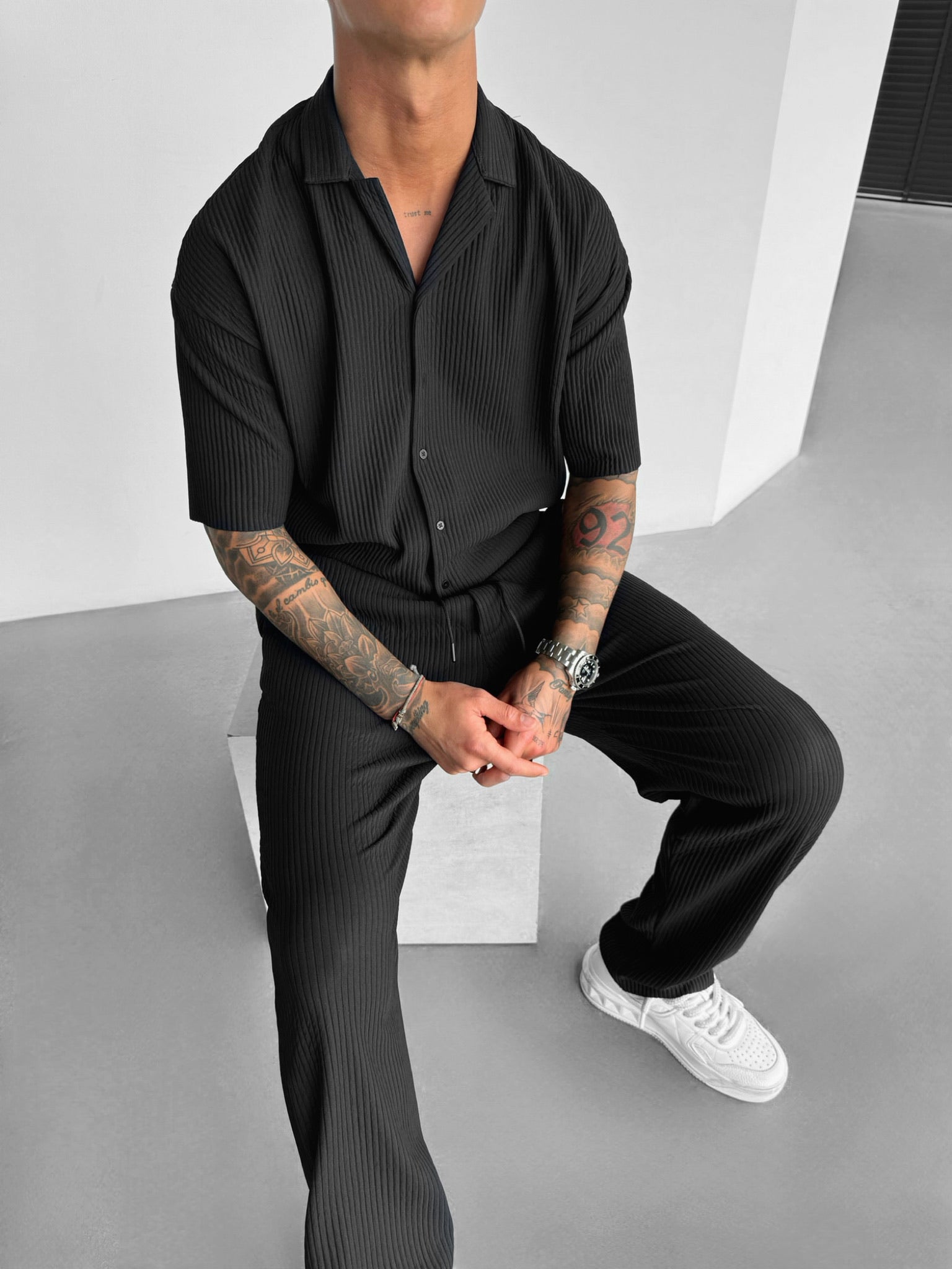 Oversize Ribbed Shirt - Black