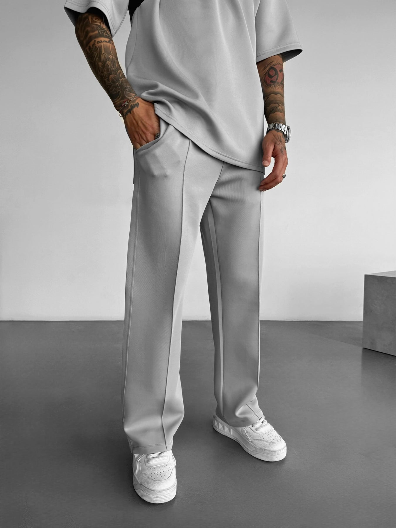 Loose Fit Diver Fabric Trousers - Grey
