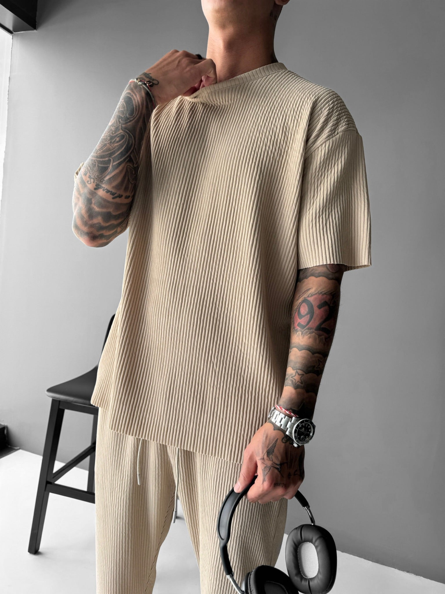 Oversize Ribbed T-Shirt - Beige