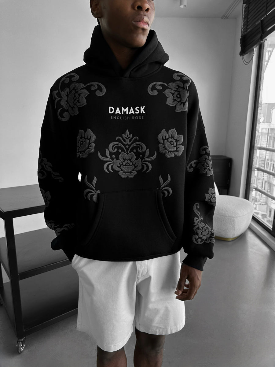 Oversize Damask Hoodie - Black