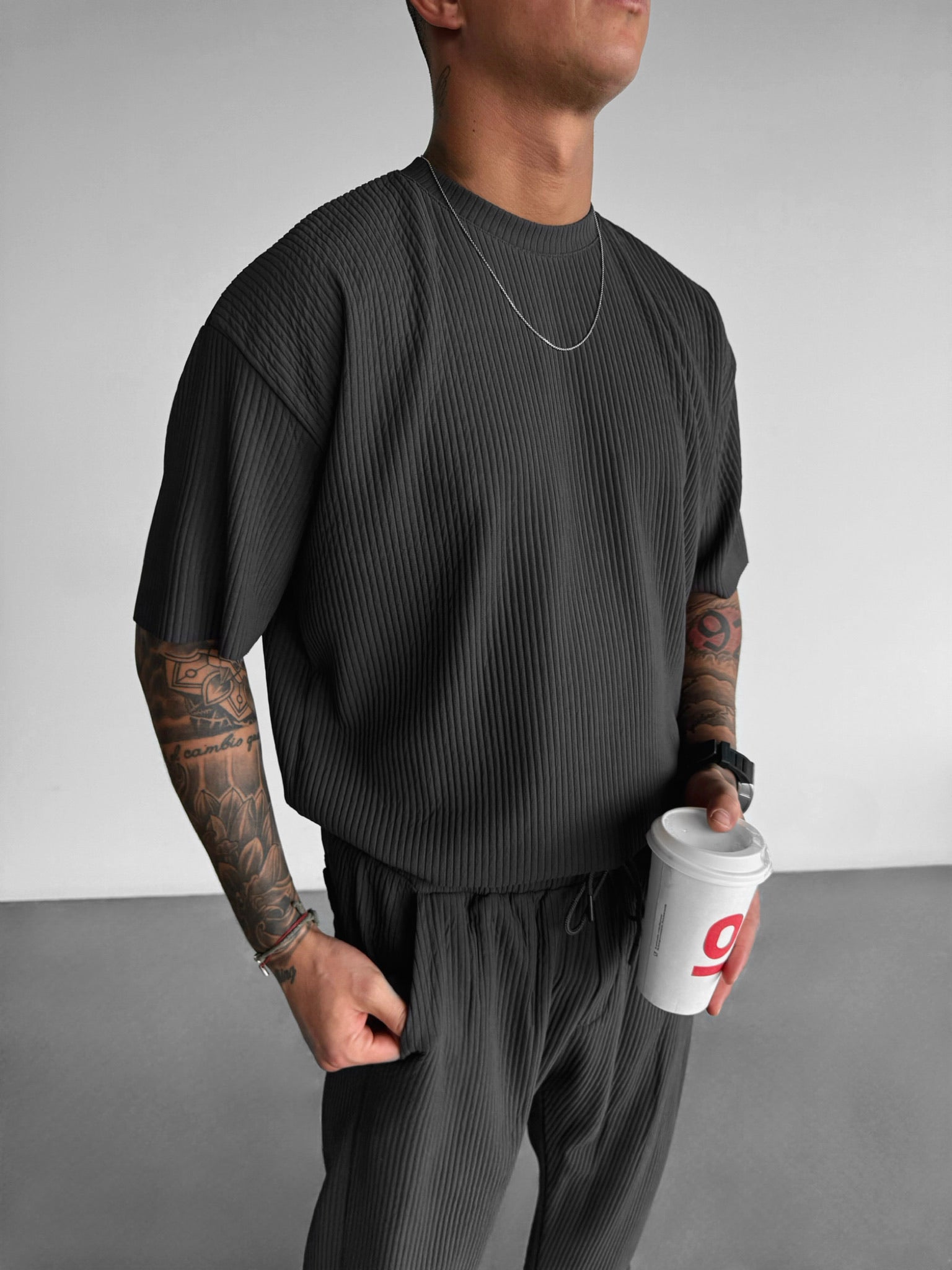 Oversize Ribbed T-Shirt - Black