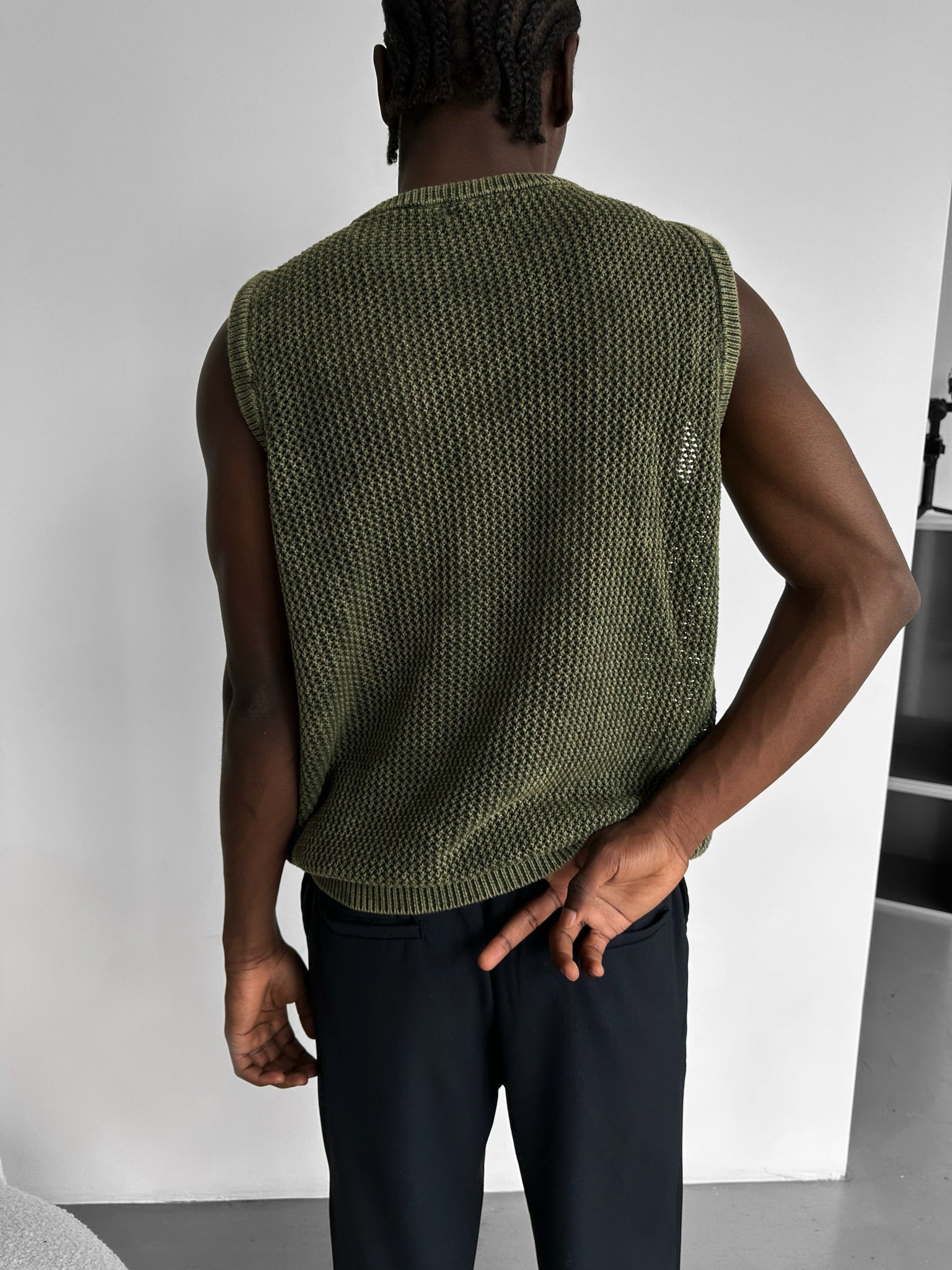 Oversize Washed Knit 'W‘ Tanktop - Khaki