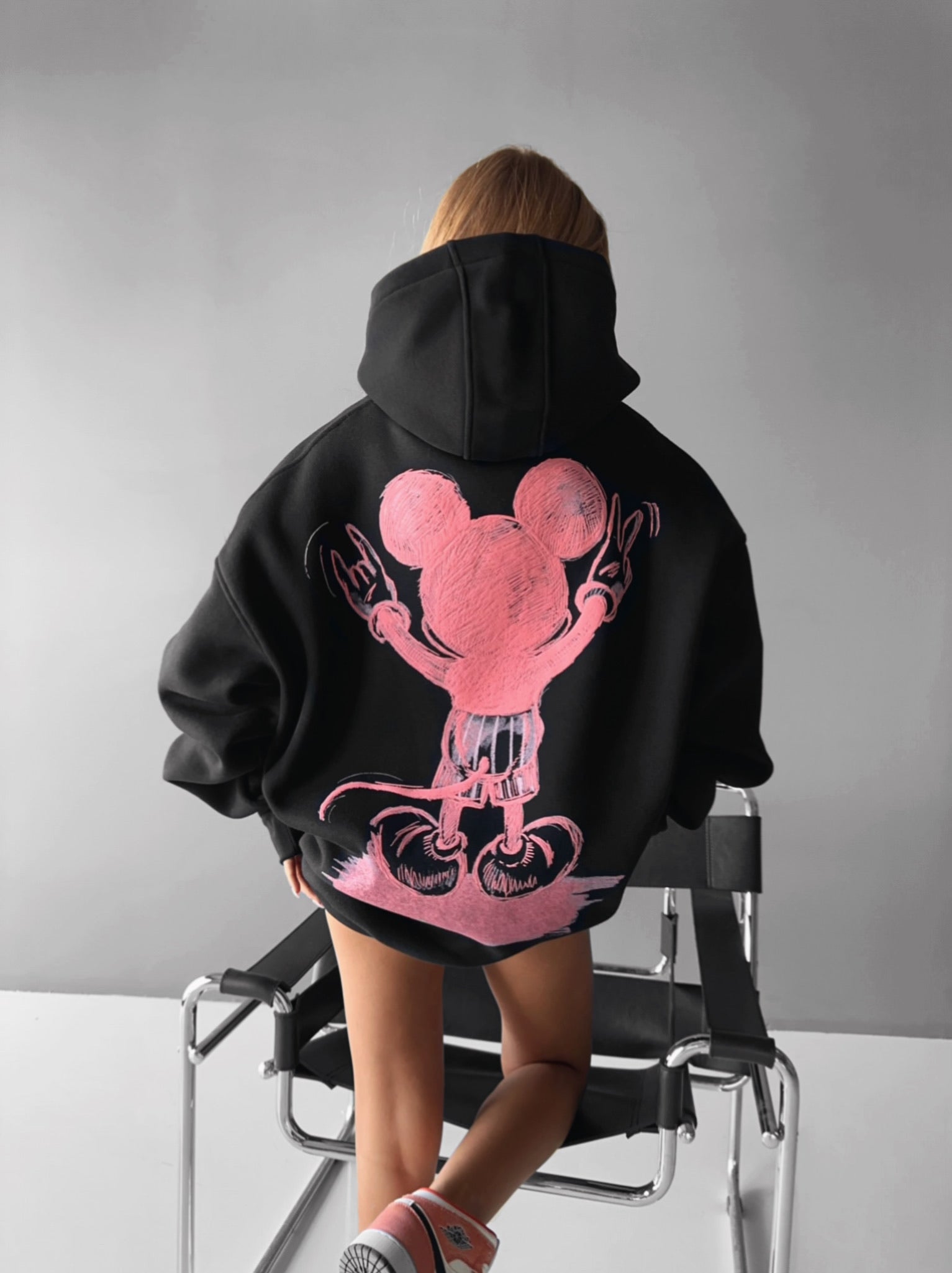 Oversize Mouse Hoodie - Black and Pink