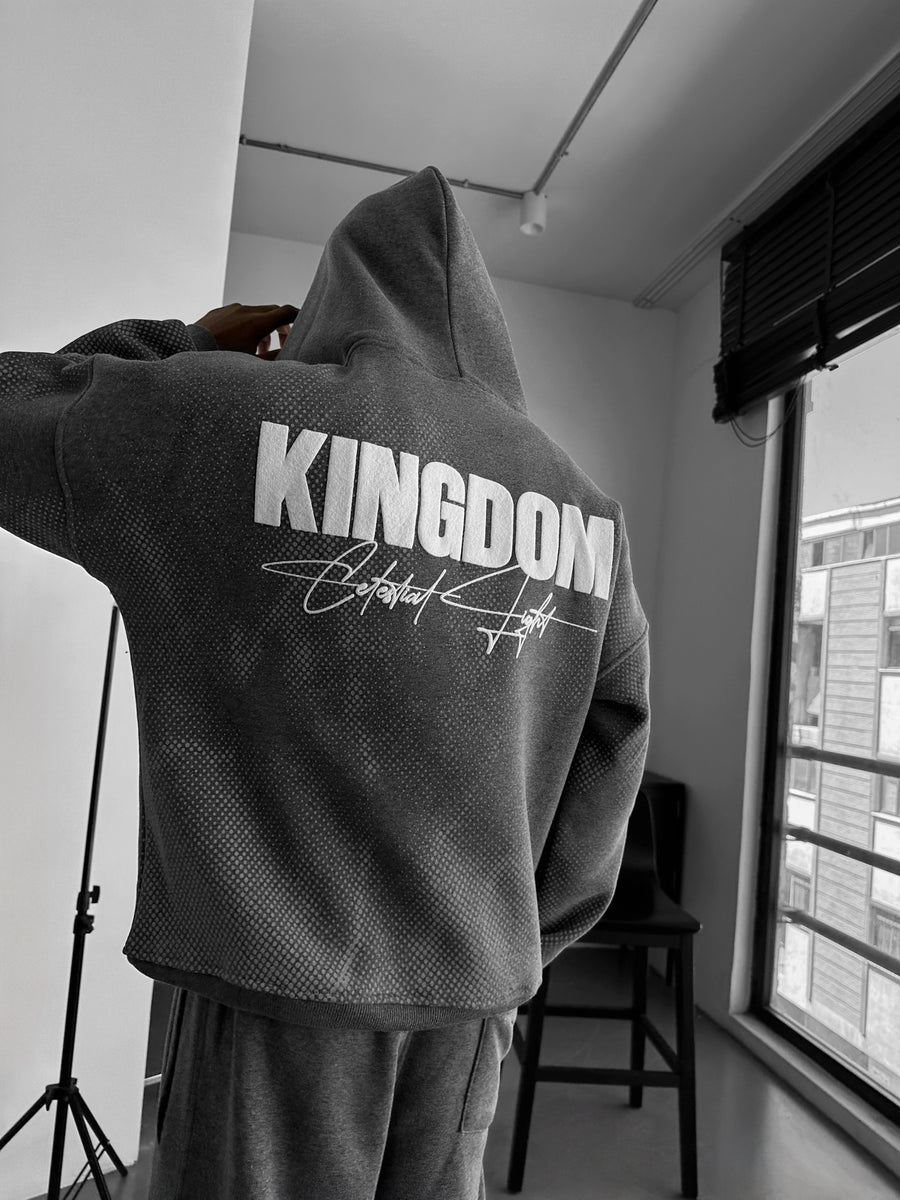 Oversize Kingdom Hoodie - Anthracite Melange and White