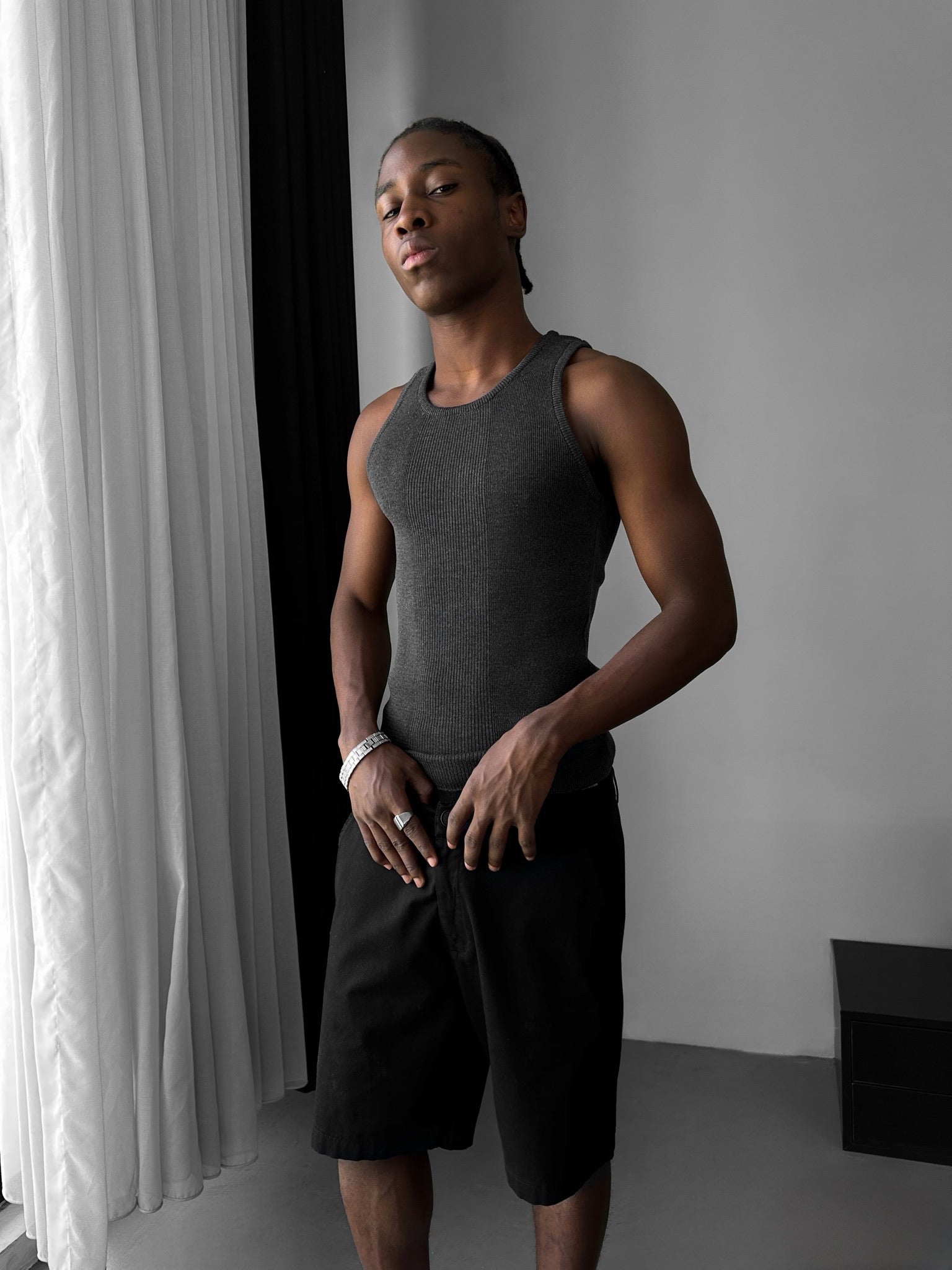 Slim Fit Knit Tanktop - Anthracite