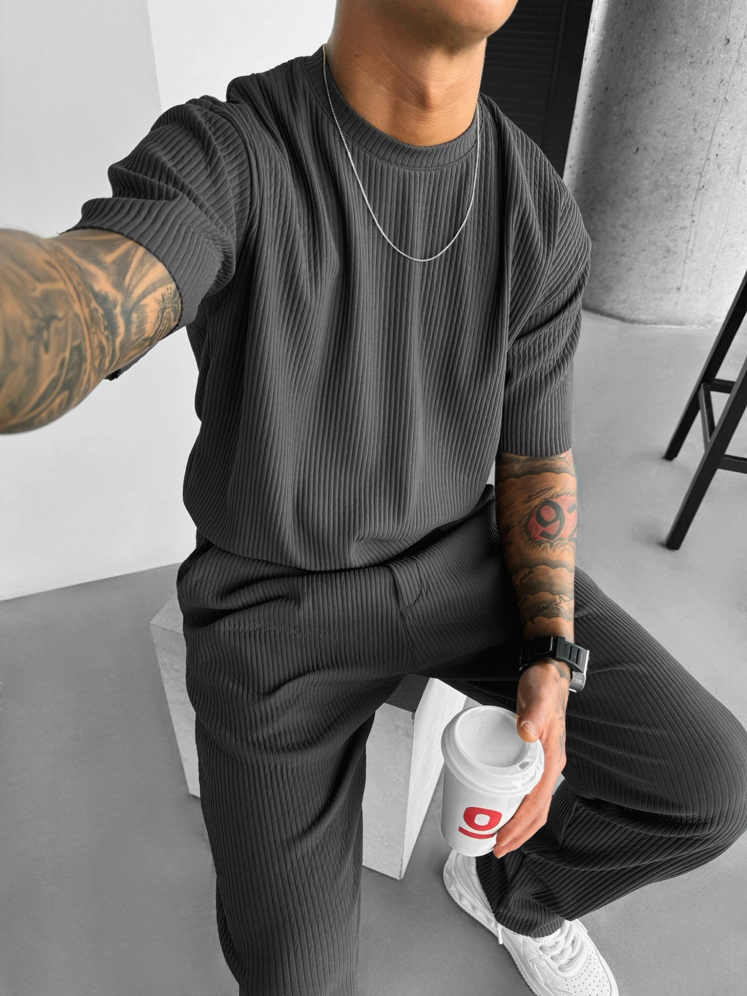Oversize Ribbed T-Shirt - Anthracite