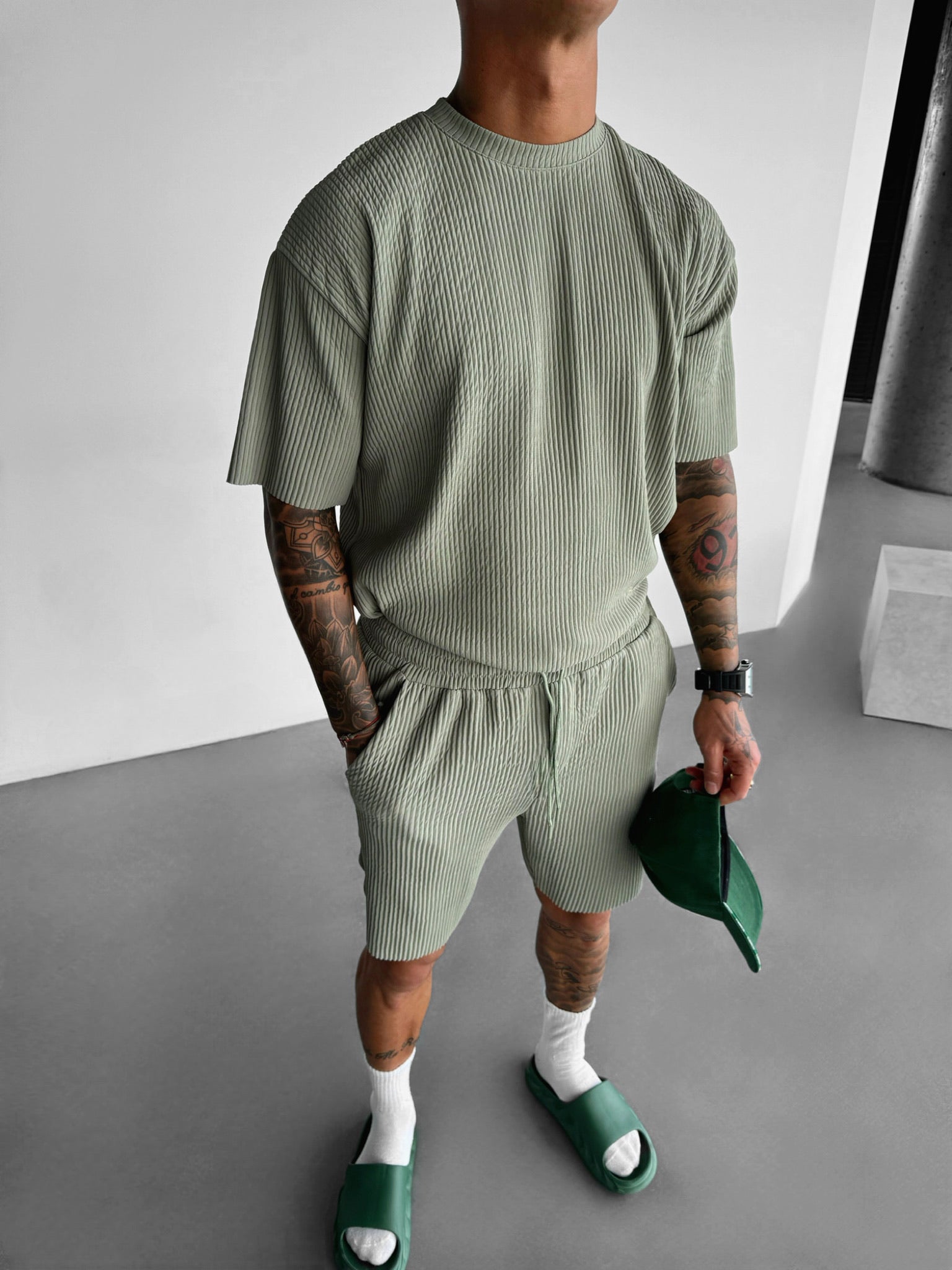 Oversize Ribbed T-Shirt - Green