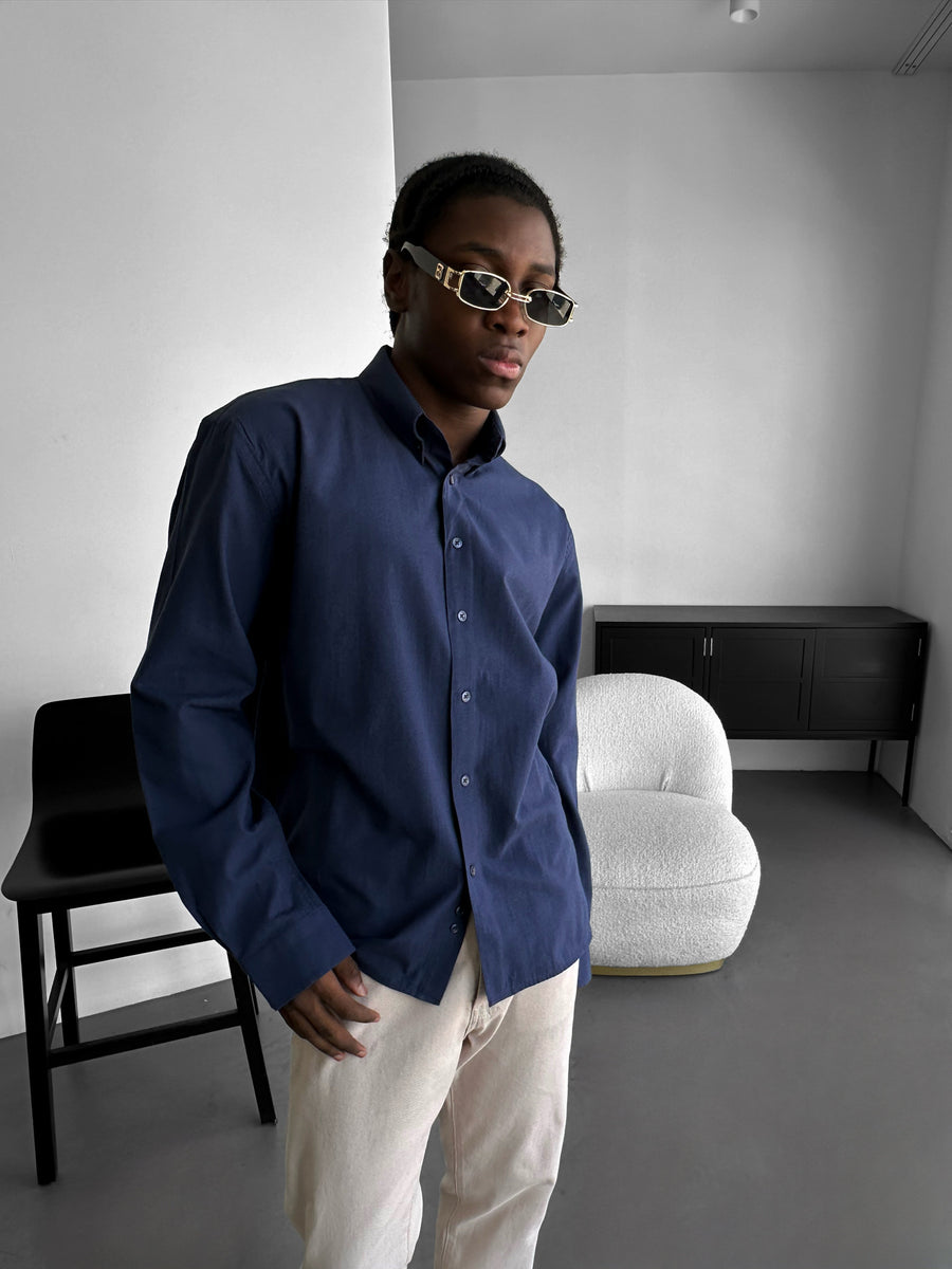 Oversize Cotton Oxford Shirt - Navy Blue