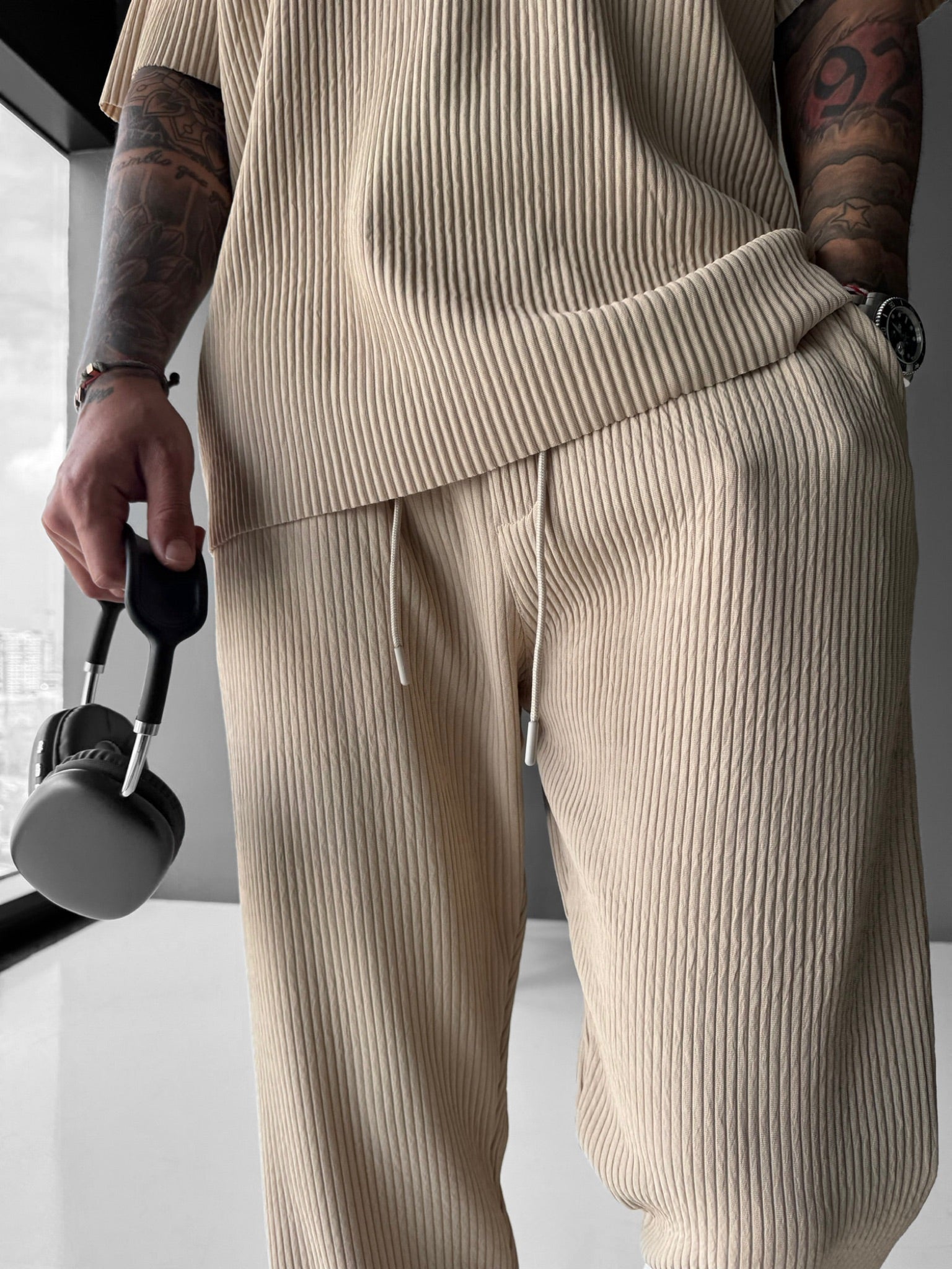 Oversize Ribbed T-Shirt - Beige