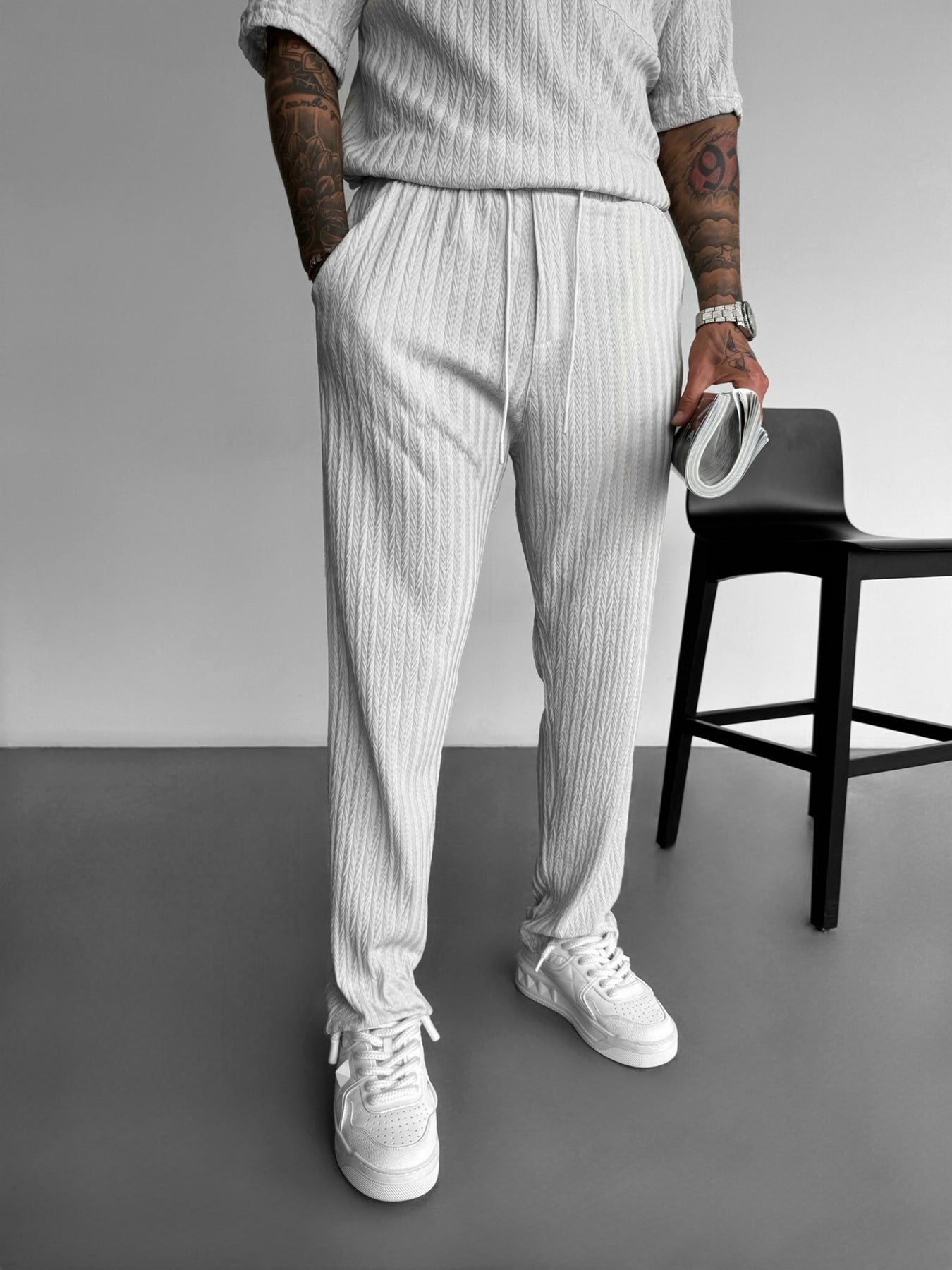 Loose Fit Structured Trousers - Grey