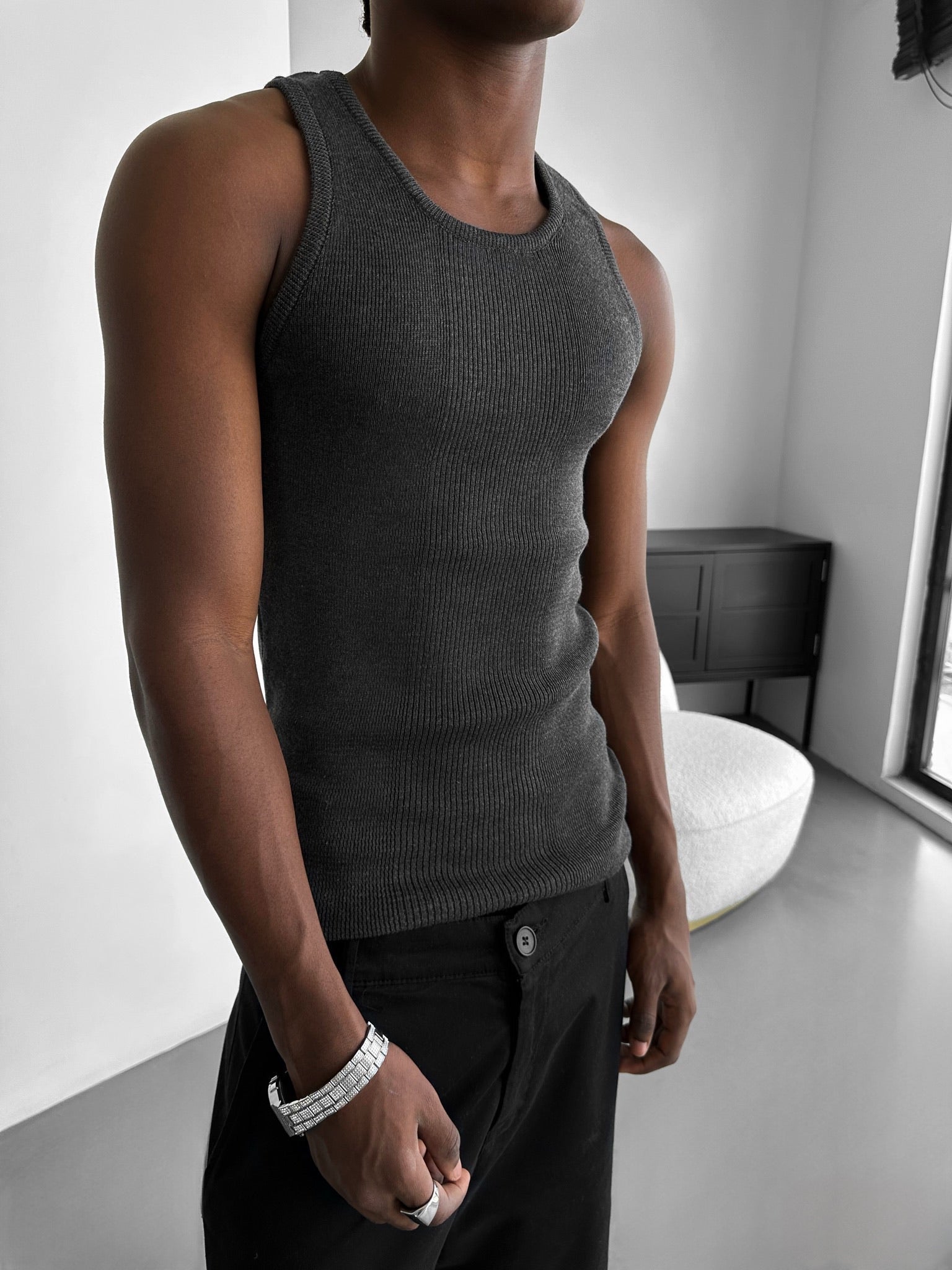 Slim Fit Knit Tanktop - Anthracite