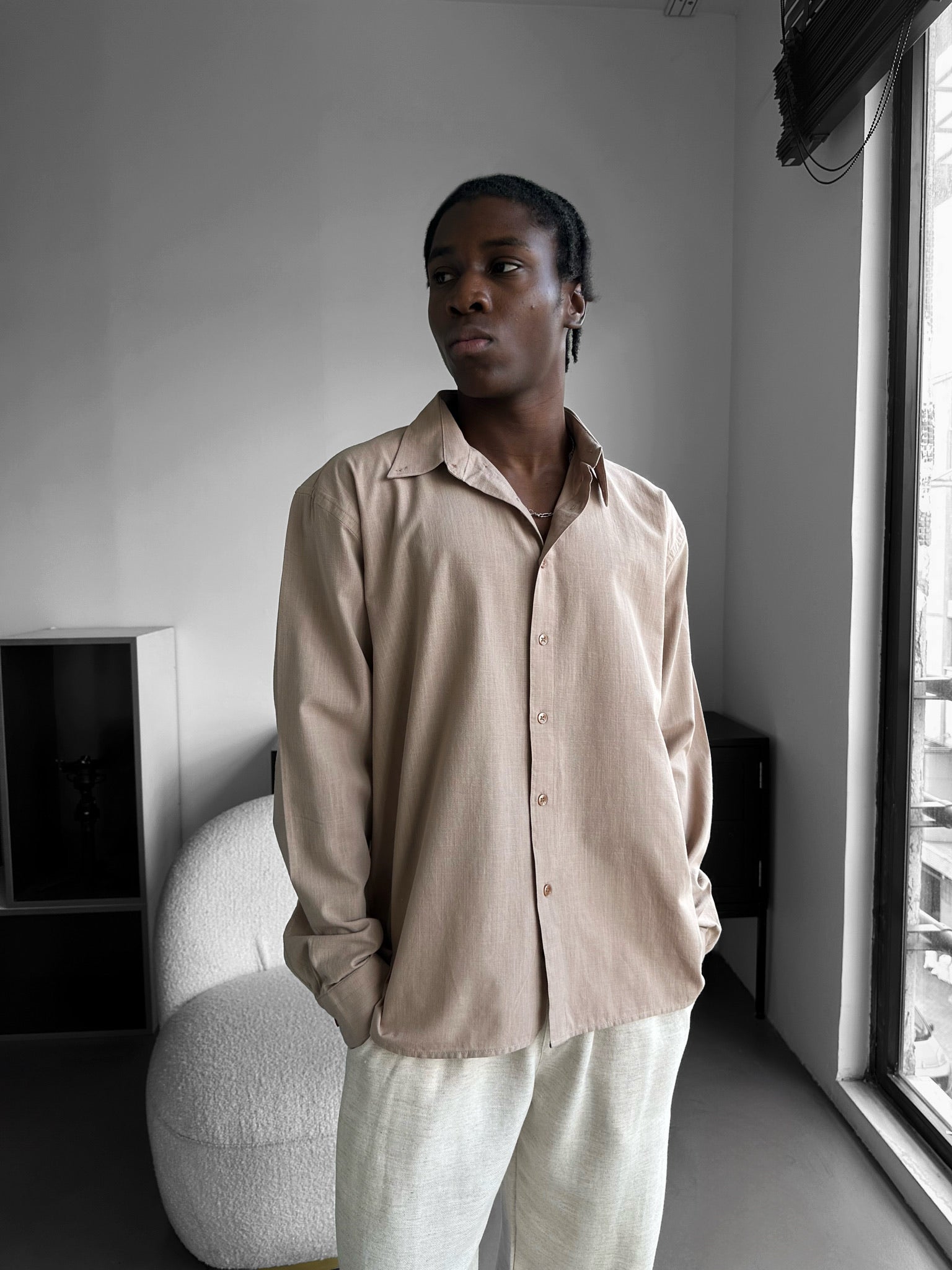 Oversize Cotton Oxford Shirt - Beige