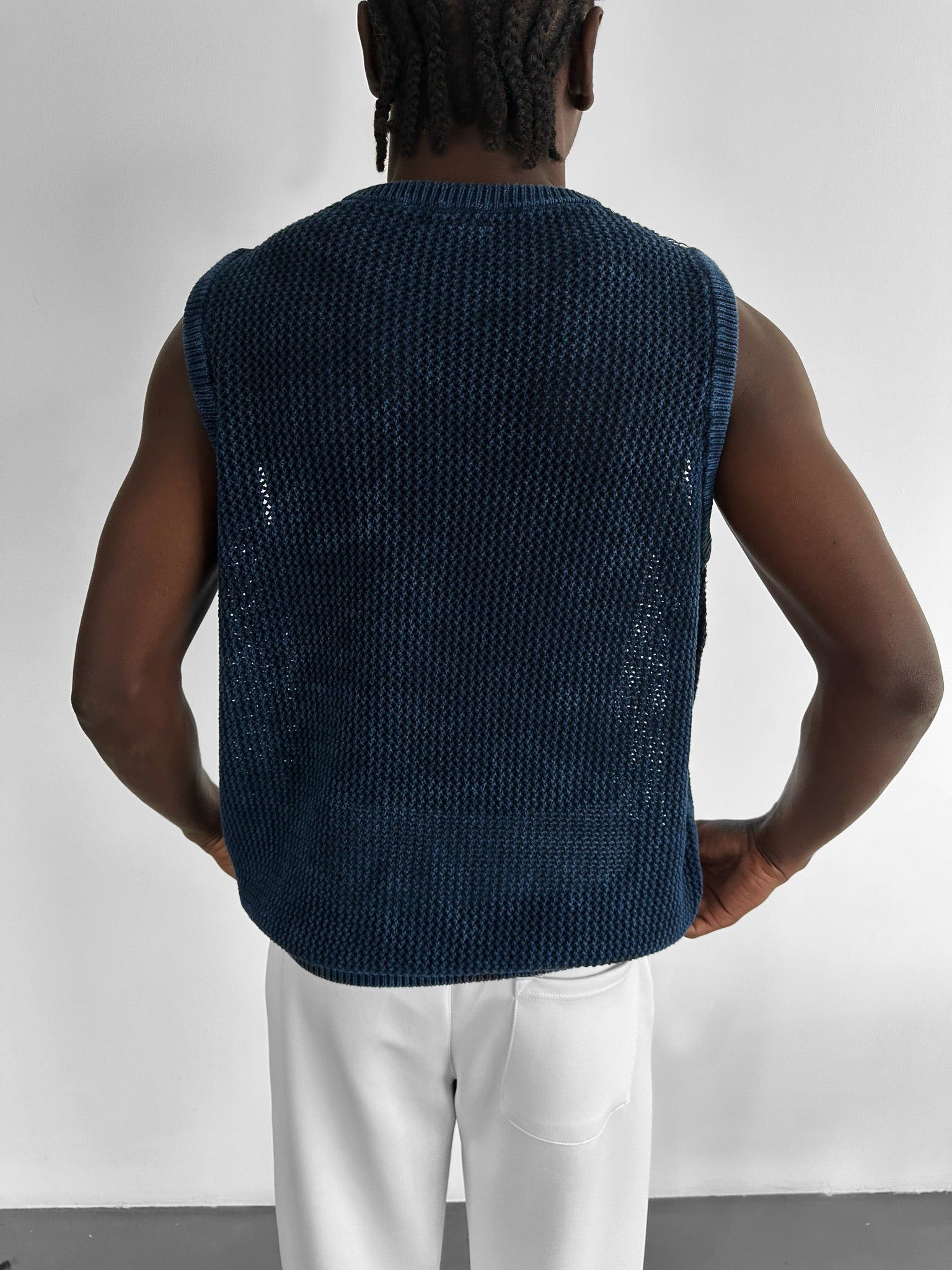 Oversize Washed Knit 'W‘ Tanktop - Blue
