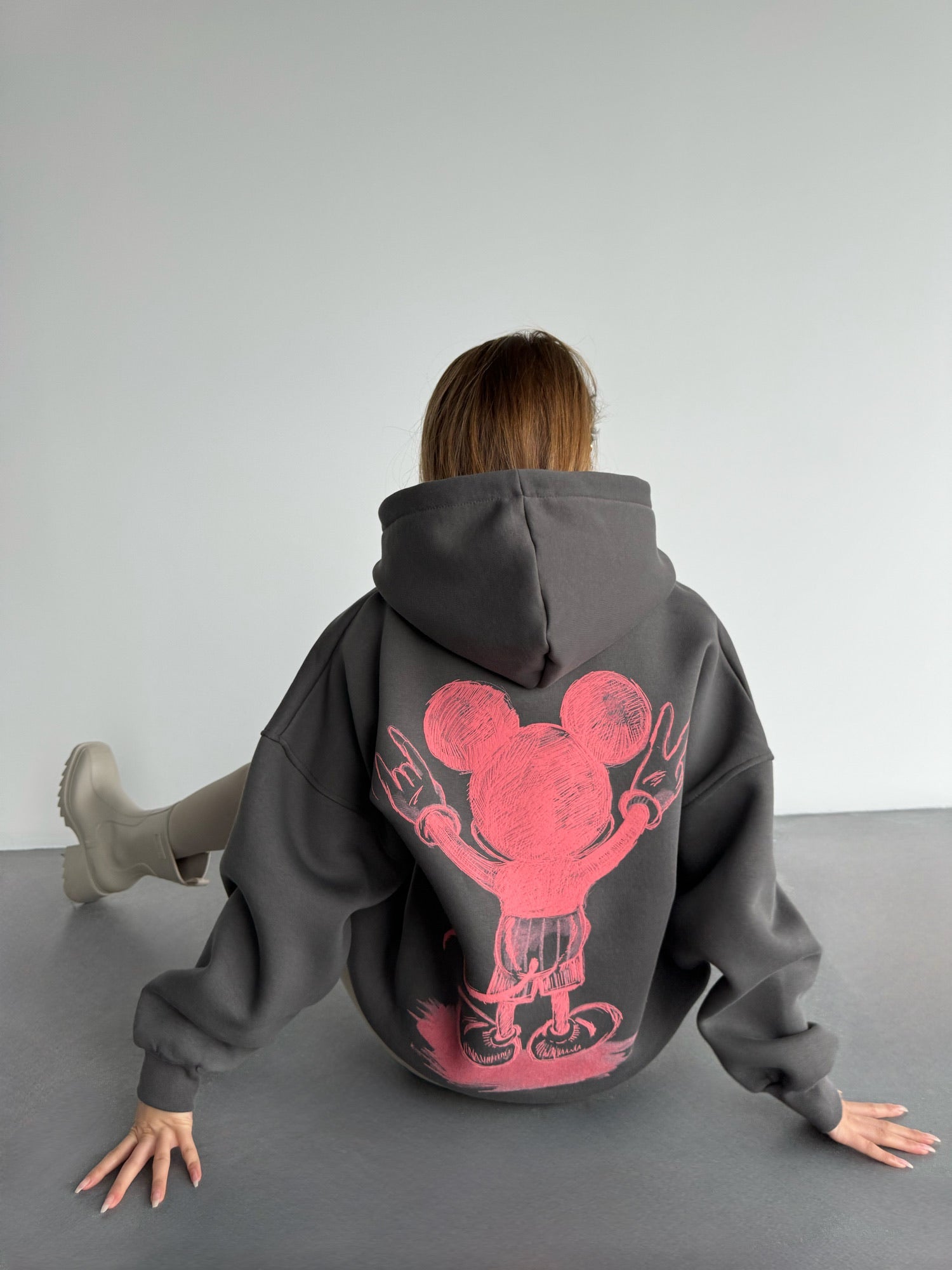 Oversize Mouse Hoodie - Anthracite and Pink