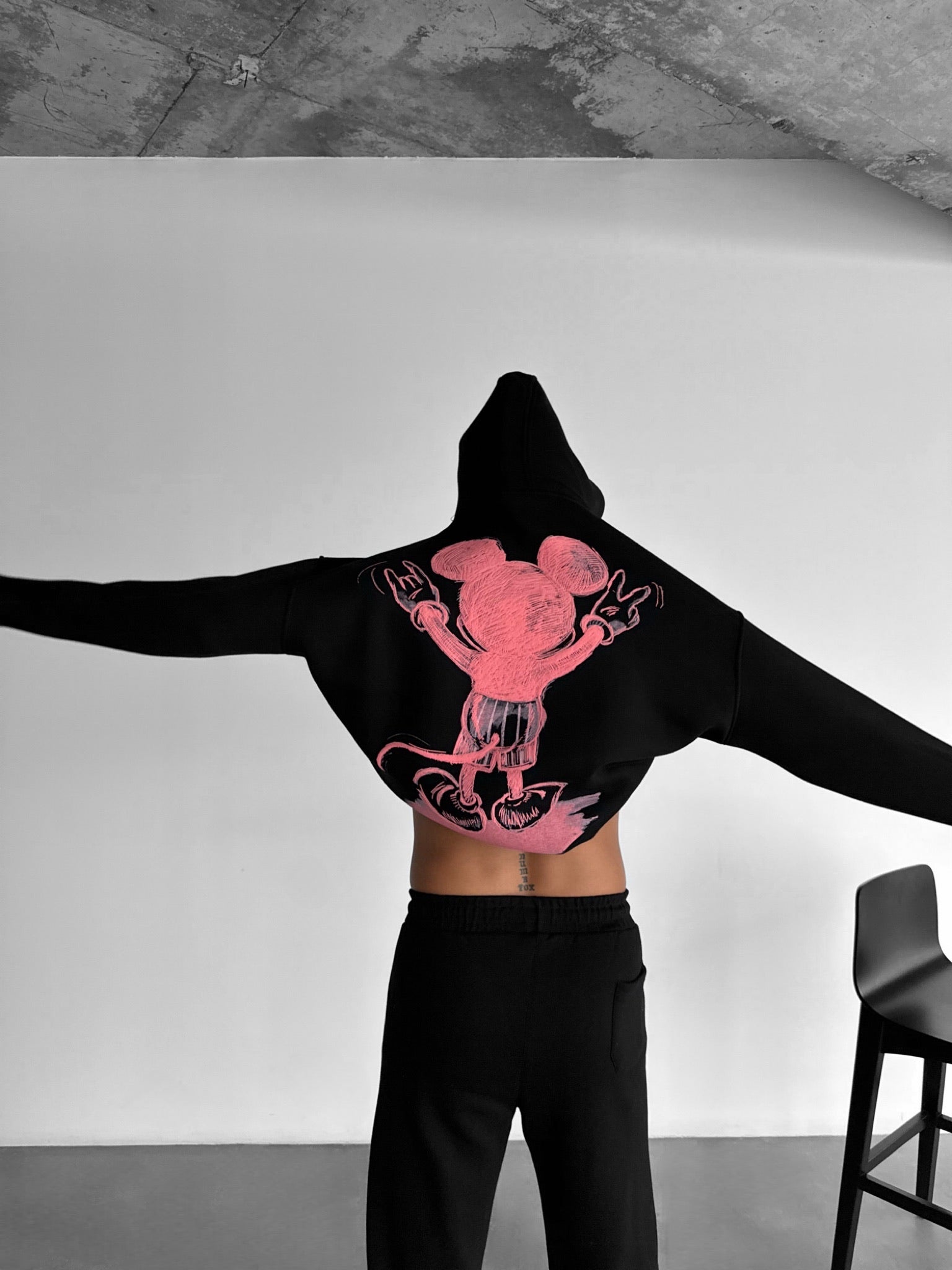 Oversize Mouse Hoodie - Black and Pink