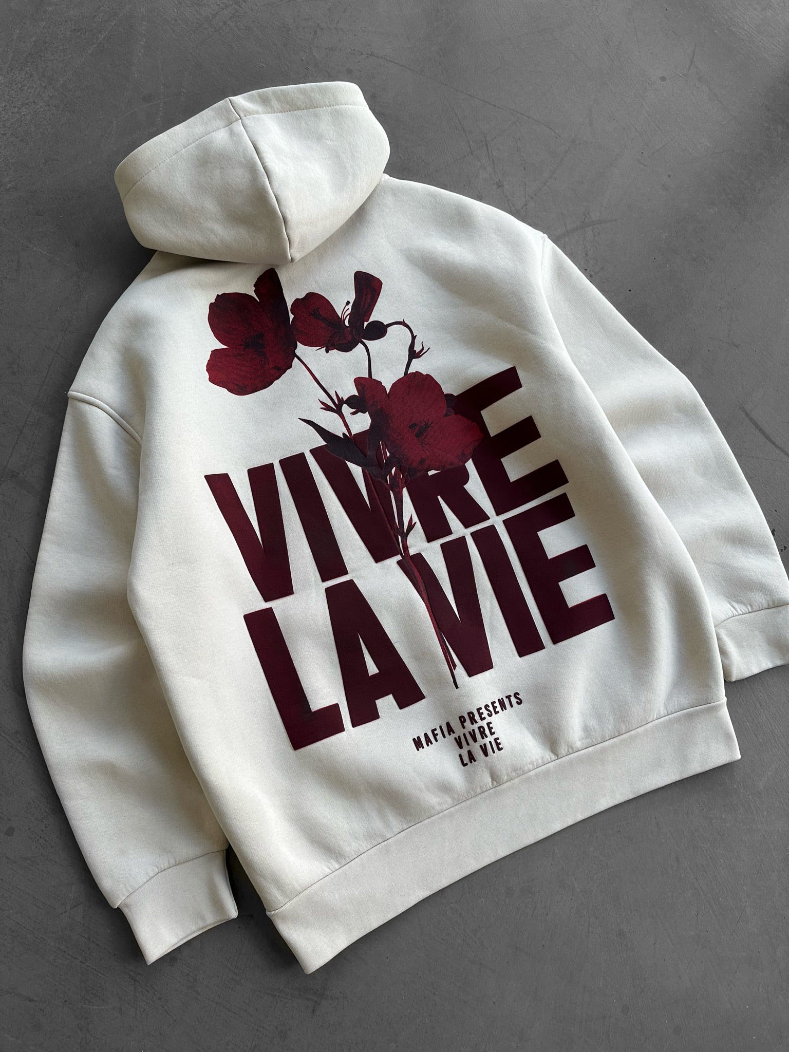Oversize Vivre La Vie Hoodie - Stone