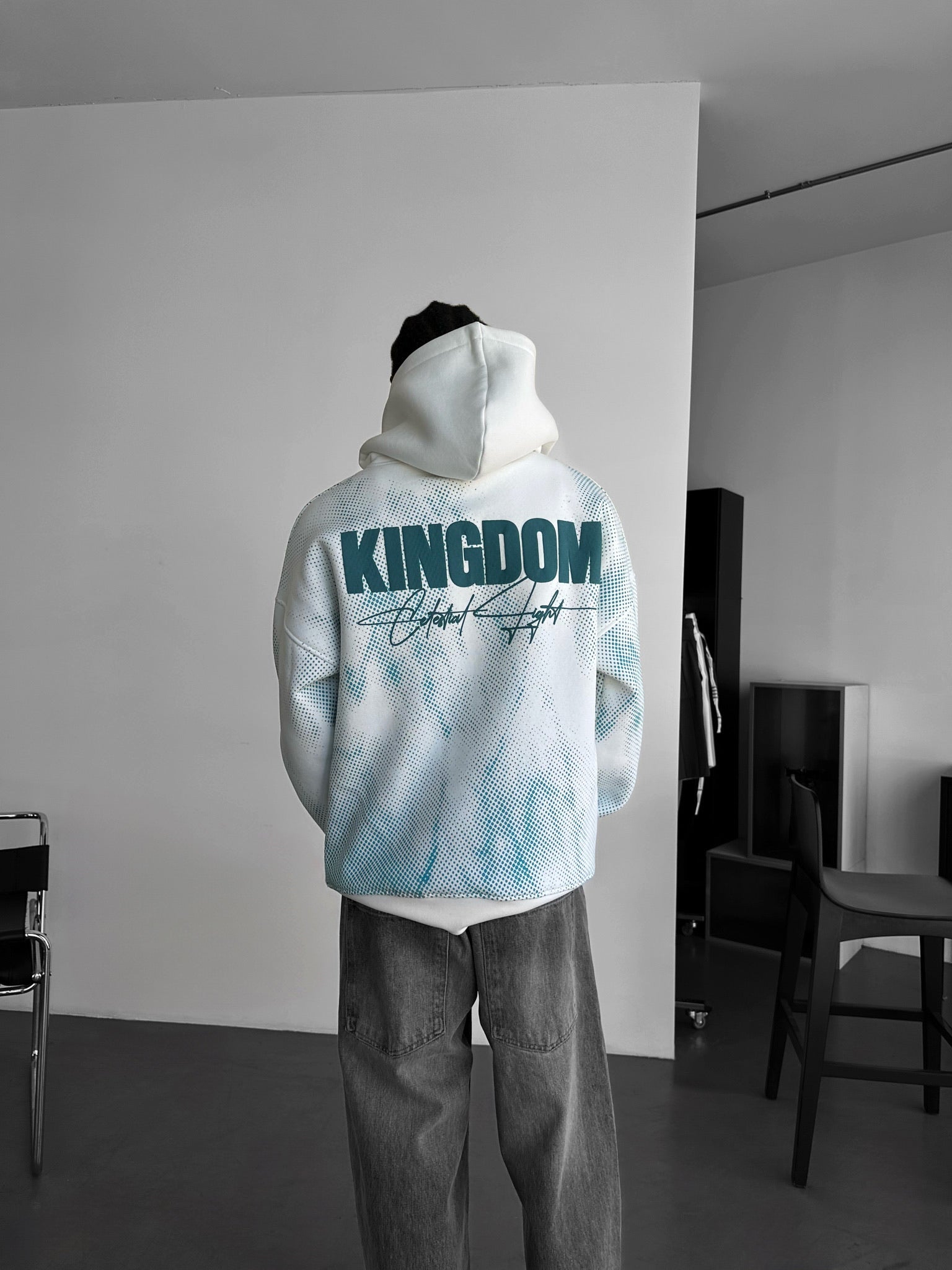 Oversize Kingdom Hoodie - Ecru and Turquoise