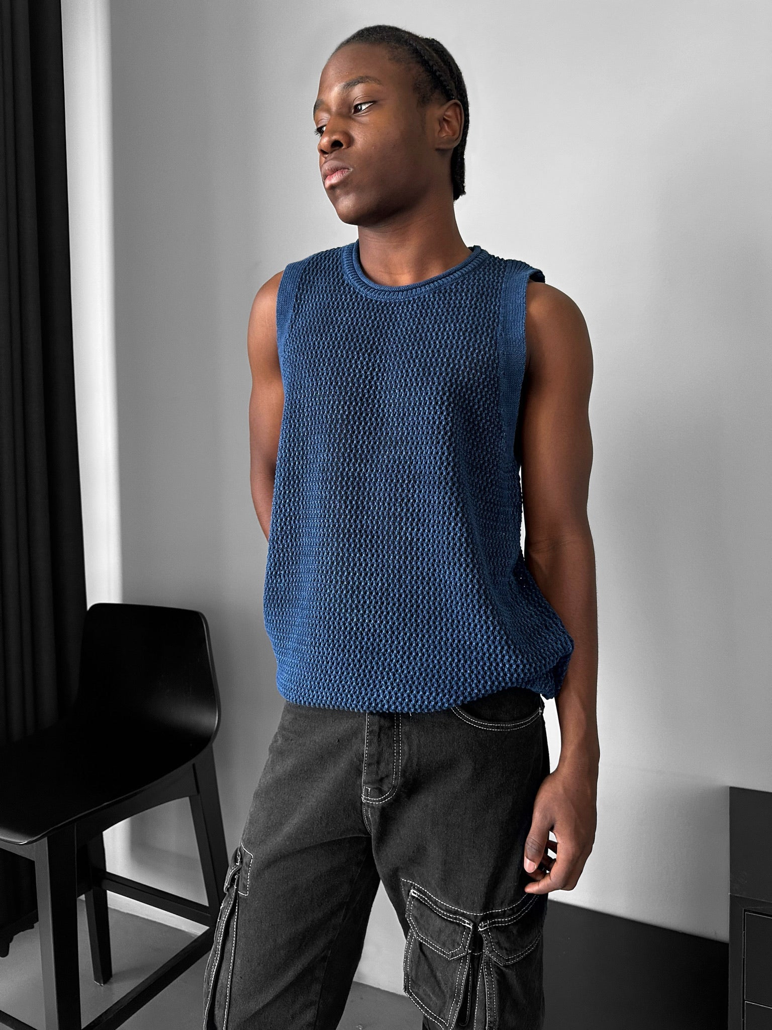 Oversize Washed Knit Tanktop - Blue