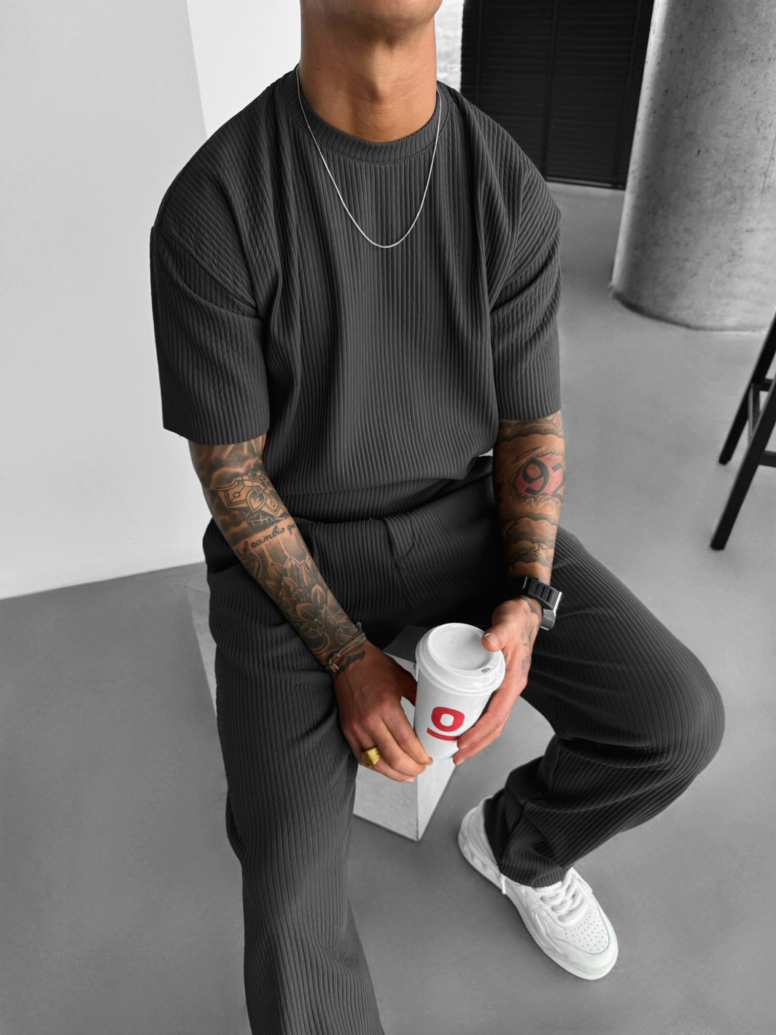 Oversize Ribbed T-Shirt - Anthracite