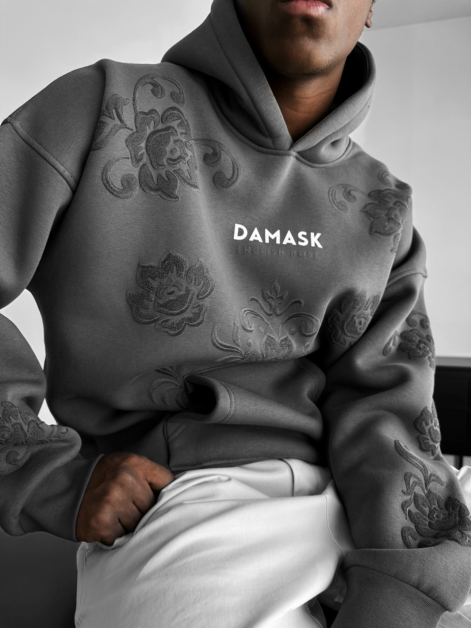 Oversize Damask Hoodie - Anthracite