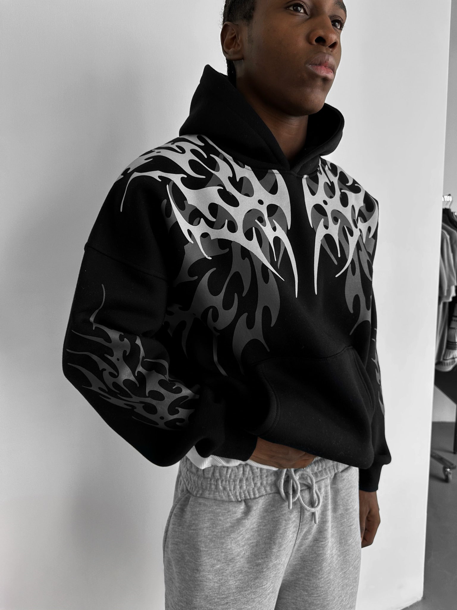 Oversize Tribal Hoodie - Black