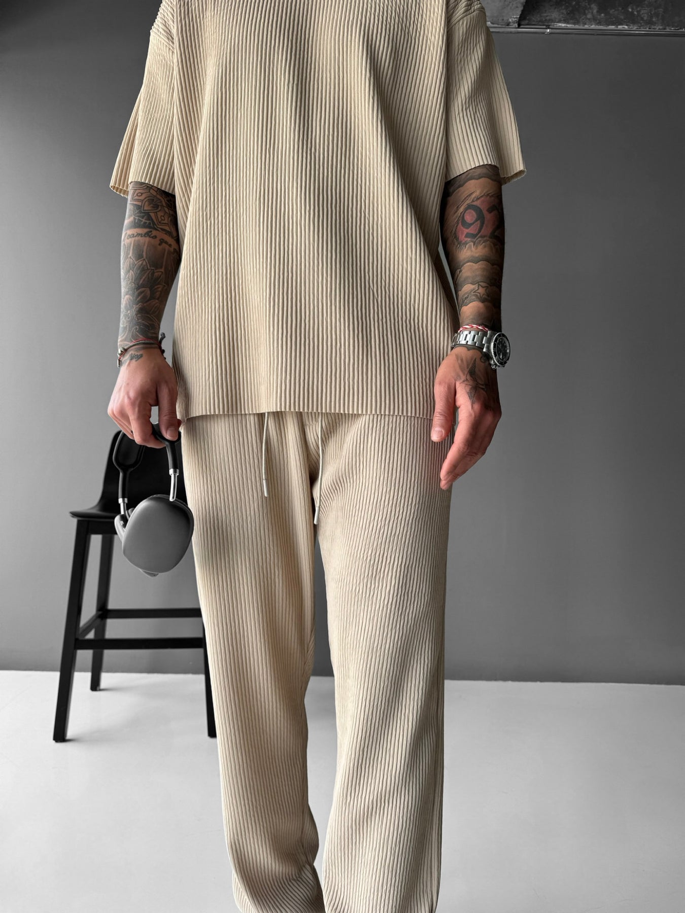 Oversize Ribbed T-Shirt - Beige