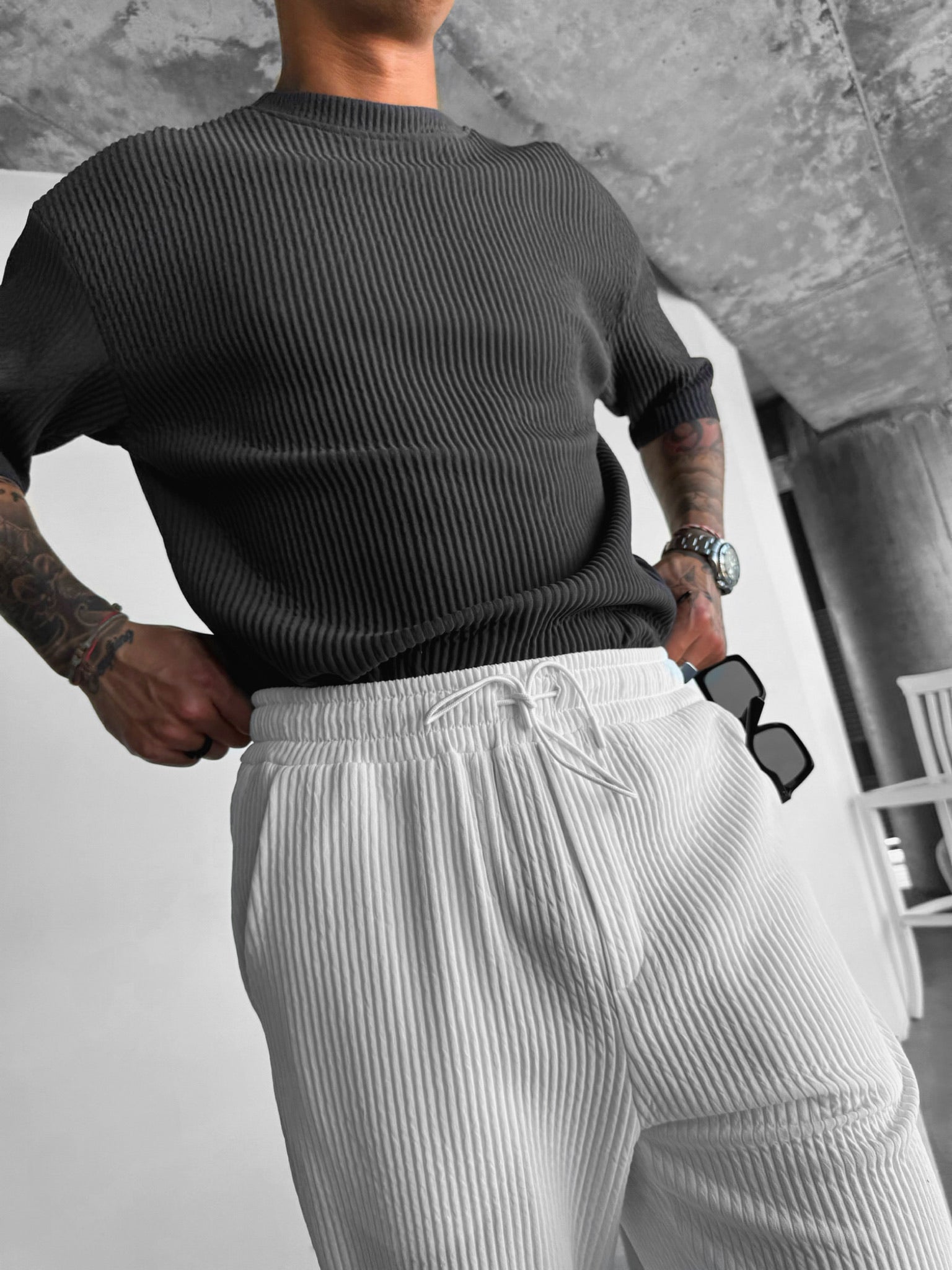 Oversize Ribbed T-Shirt - Anthracite