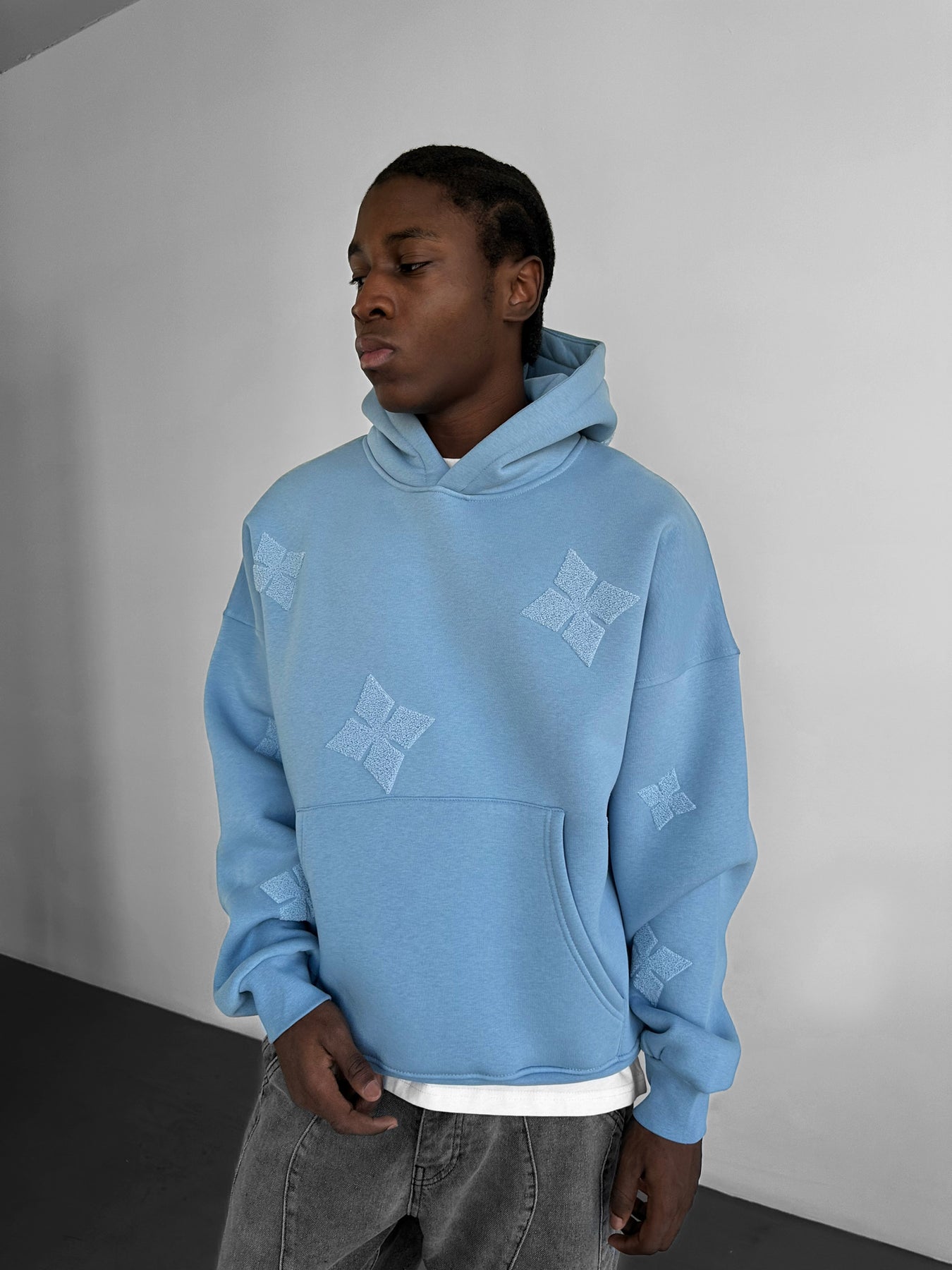 Oversize Detailed Hoodie - Faded Denim