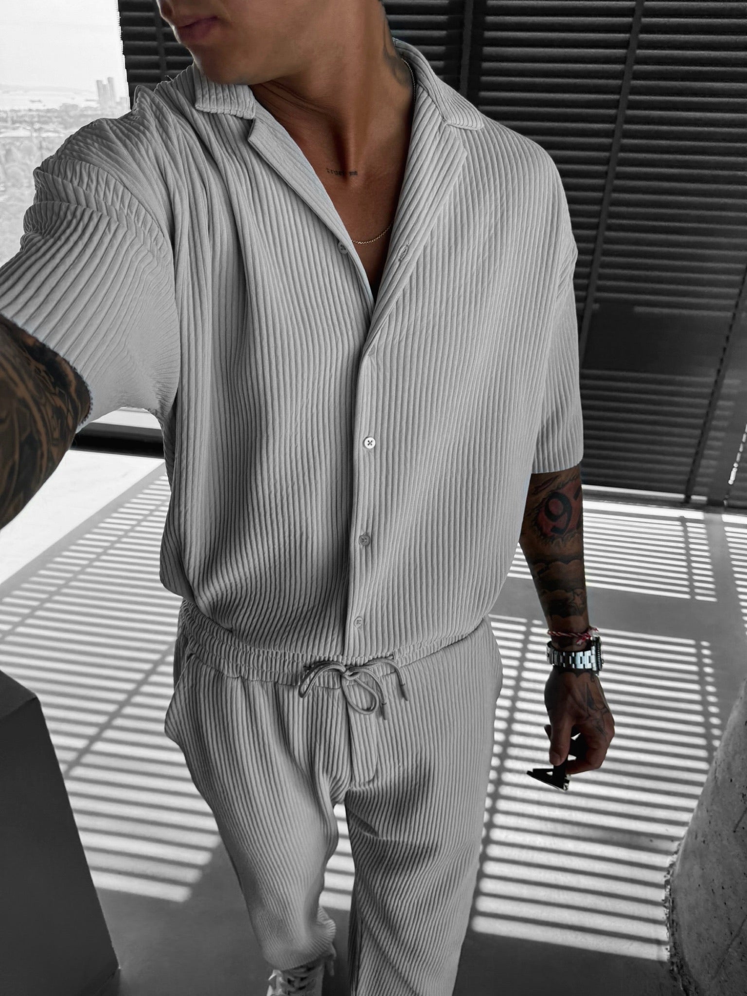 Oversize Ribbed Shirt - Grey