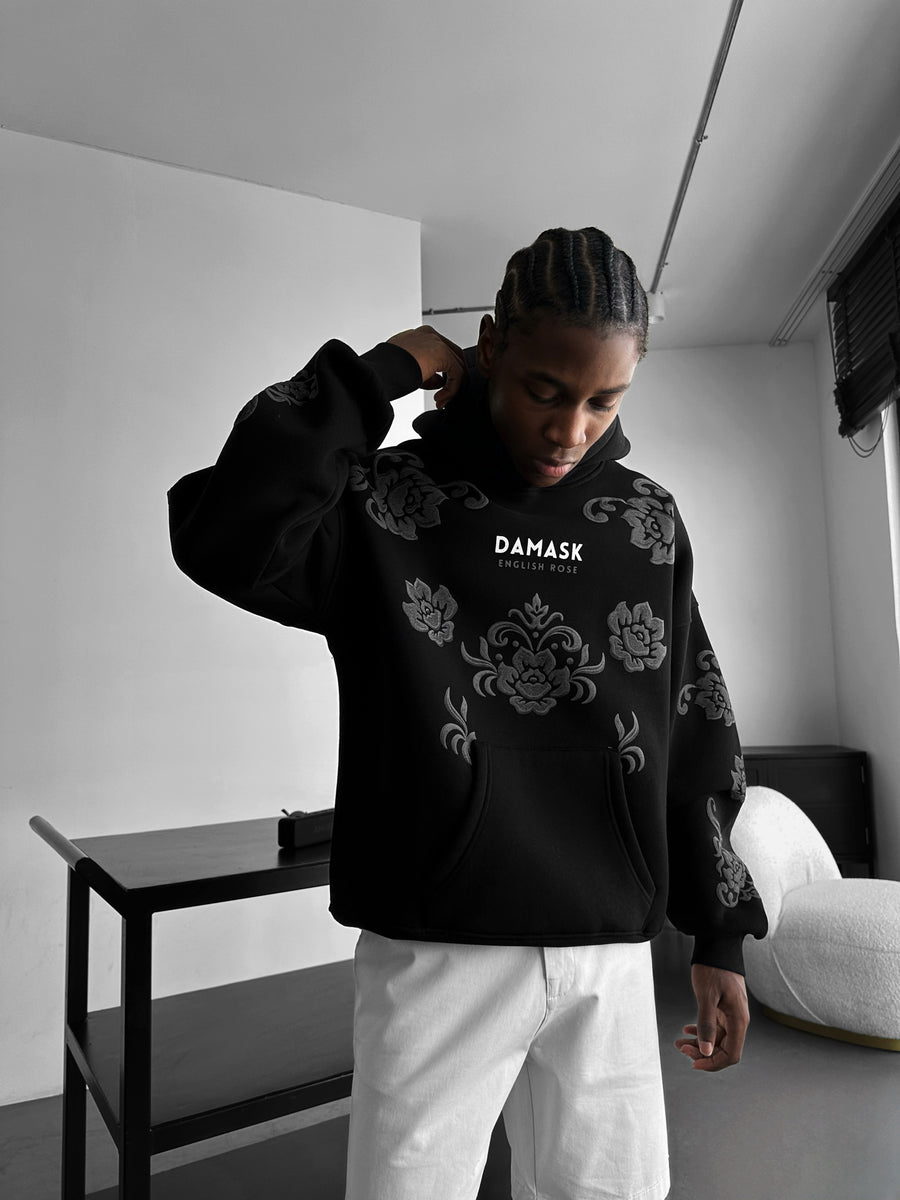 Oversize Damask Hoodie - Black