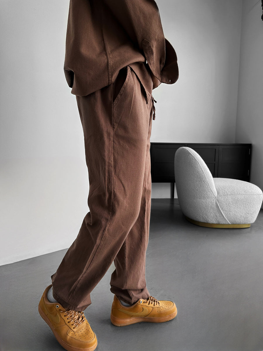 Oversize Linen Suit Pants - Brown