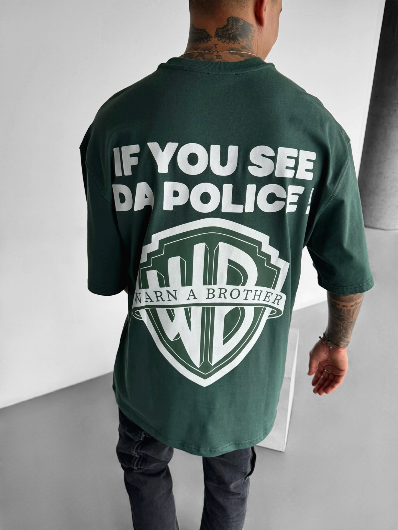 Oversize 'Warn a Brother' T-shirt - Petrol
