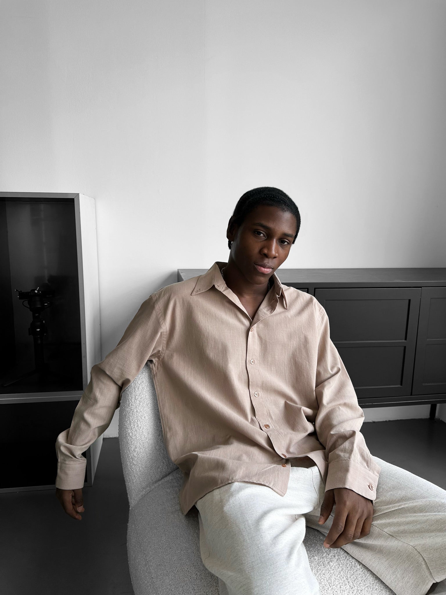 Oversize Cotton Oxford Shirt - Beige