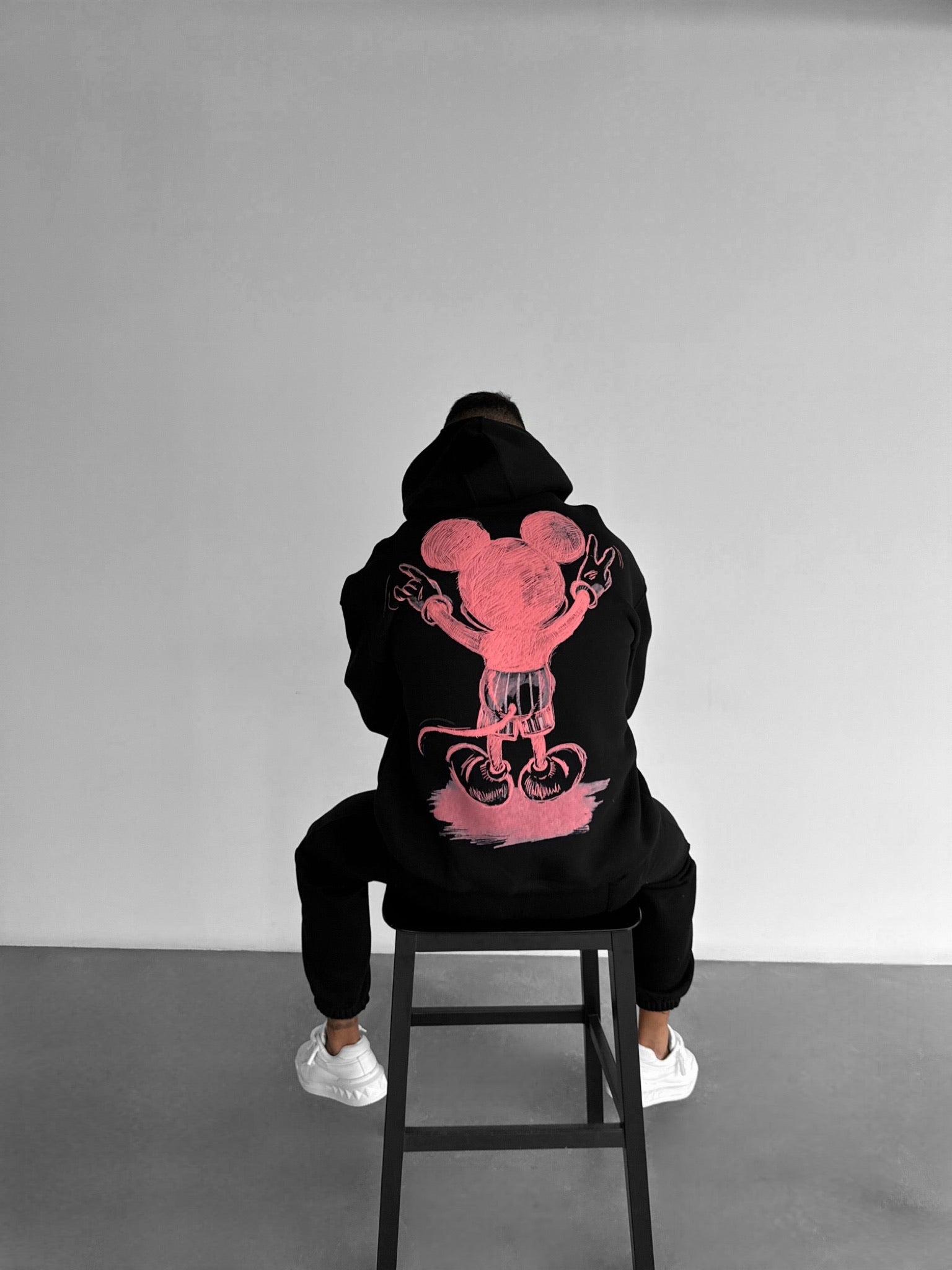 Oversize Mouse Hoodie - Black and Pink