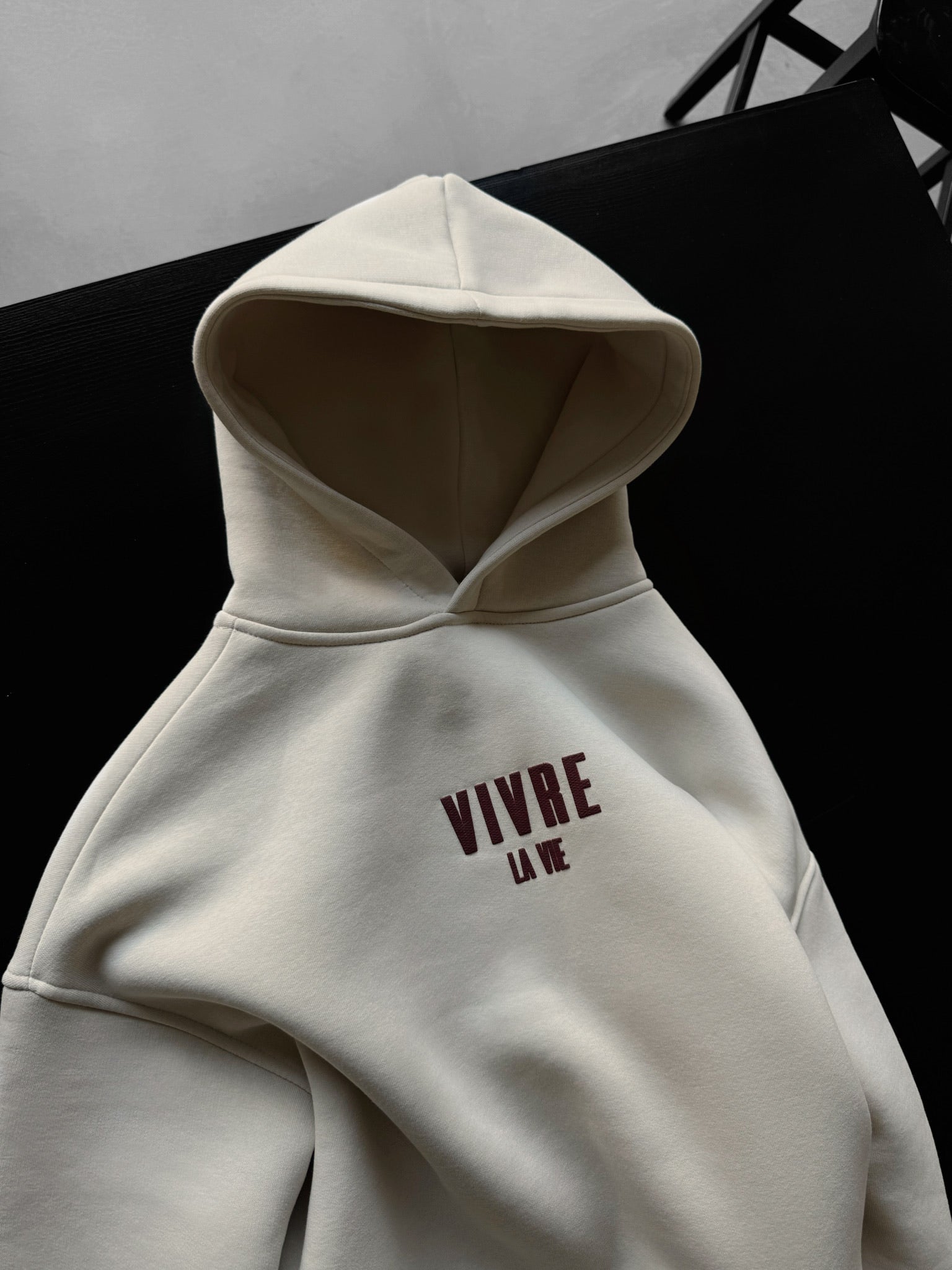 Oversize Vivre La Vie Hoodie - Stone