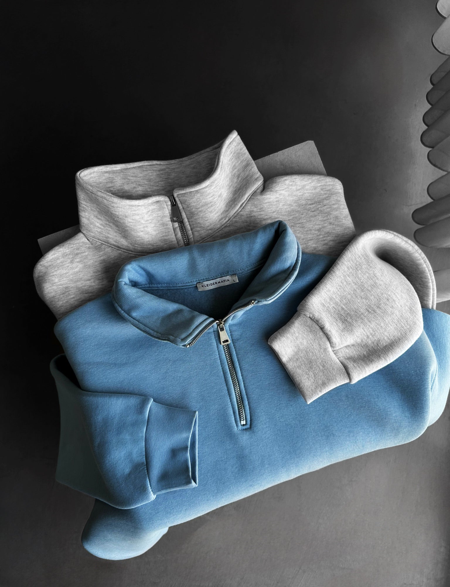 Oversize Half-Zip Polo Sweatshirt - Faded Denim