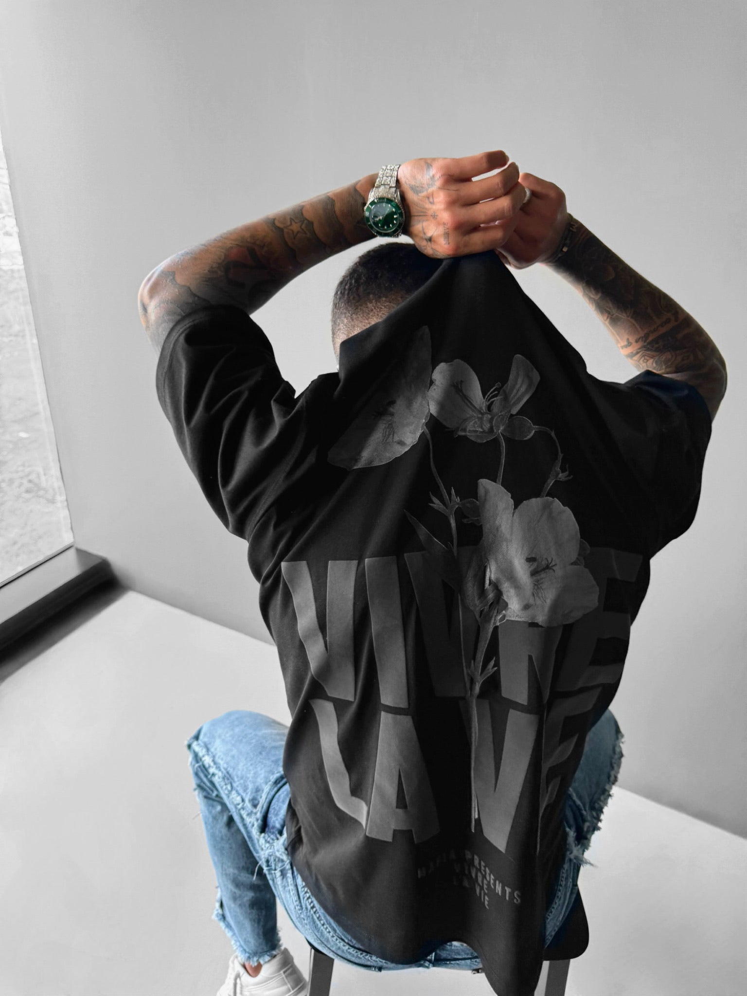 Oversize Vivre la Vie T-shirt - Black and Anthracite