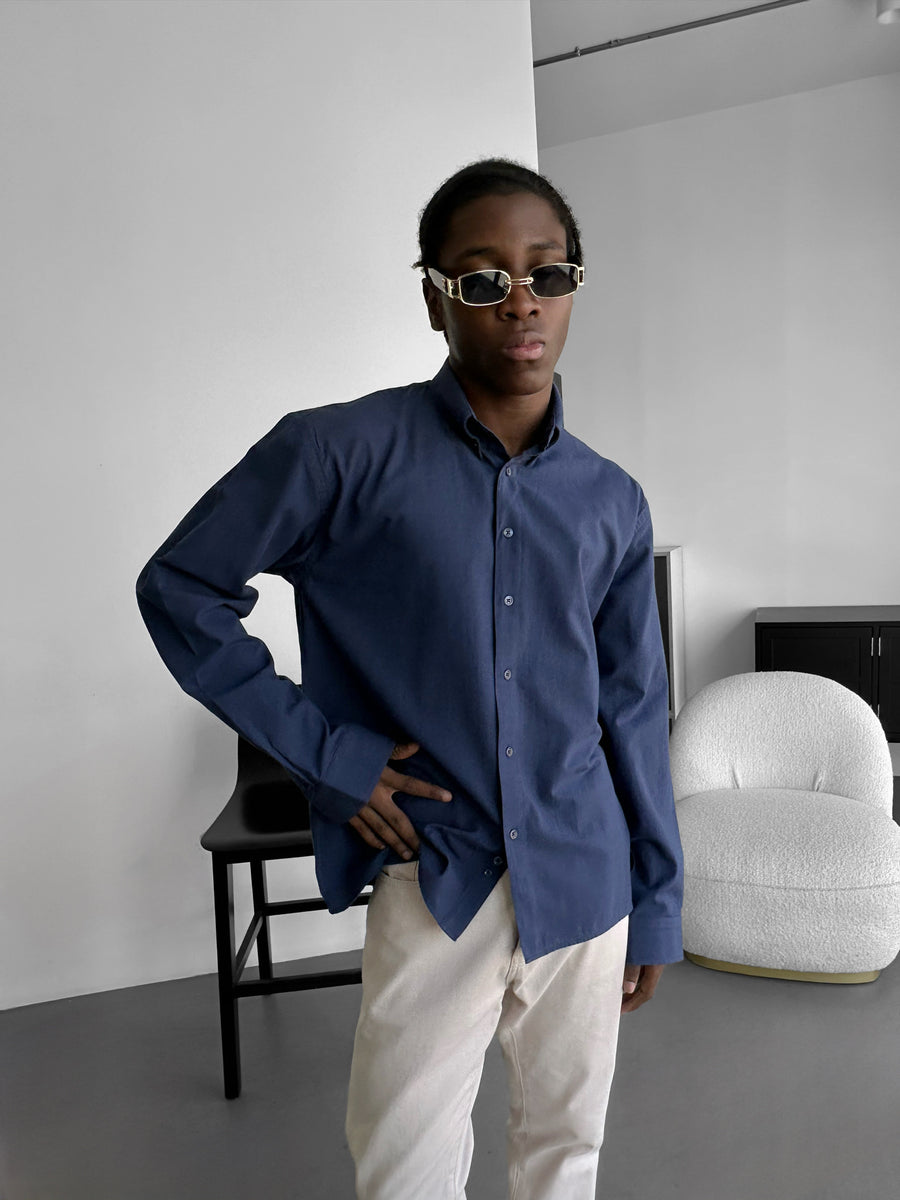 Oversize Cotton Oxford Shirt - Navy Blue