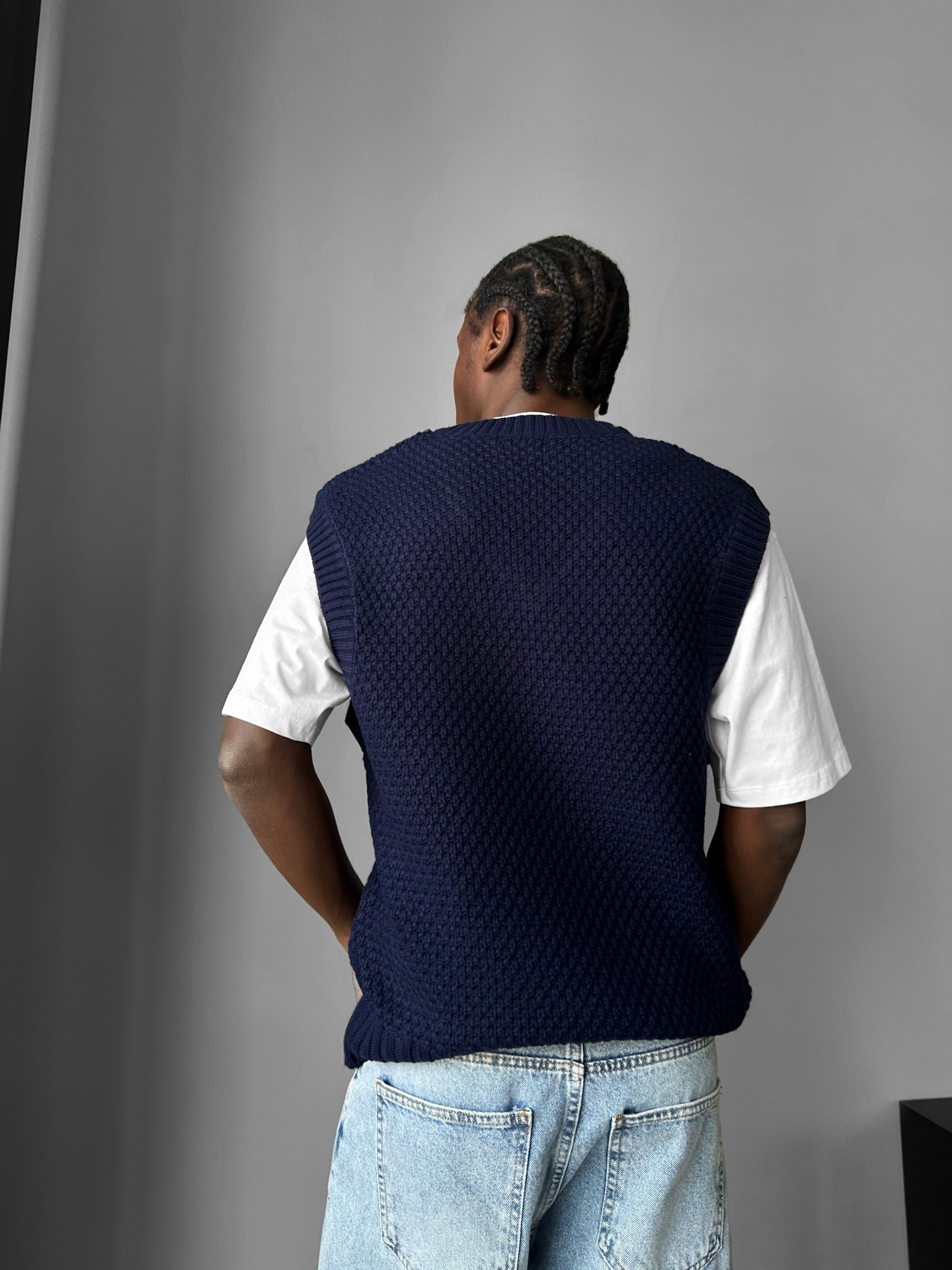 Loose Fit Knotted V Neck Pullunder - Blue