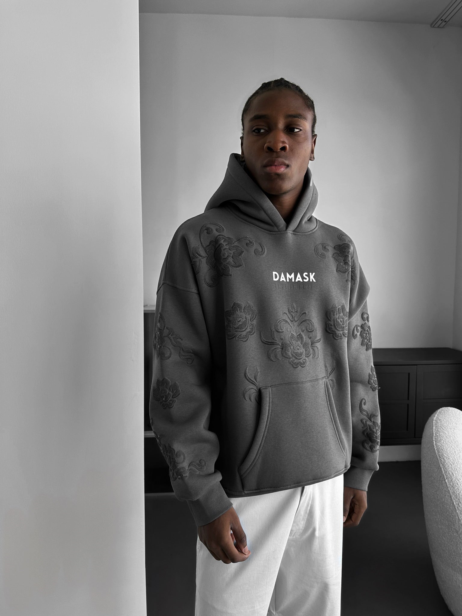 Oversize Damask Hoodie - Anthracite