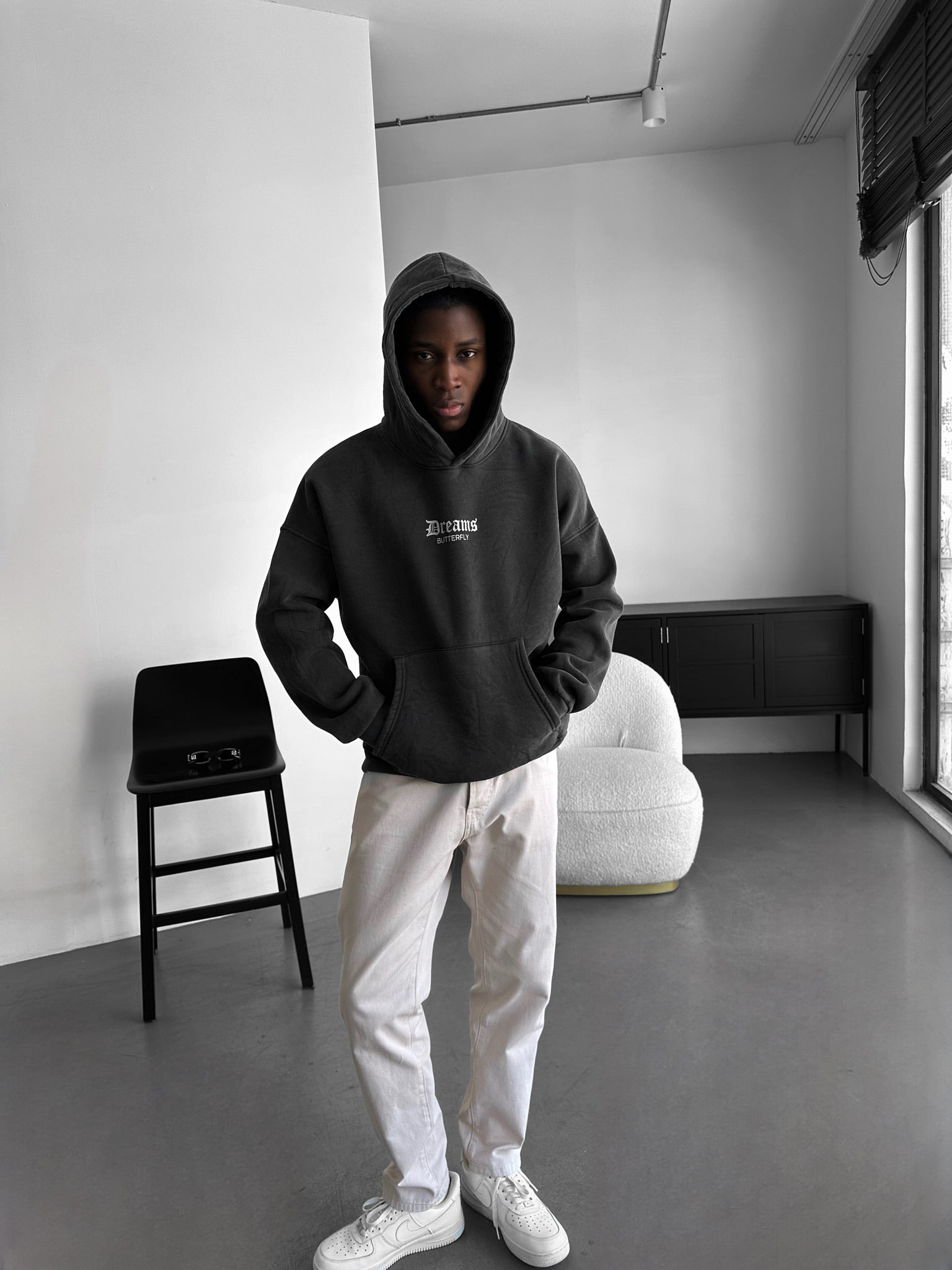 Oversize Washed 'Dreams' Hoodie - Anthracite