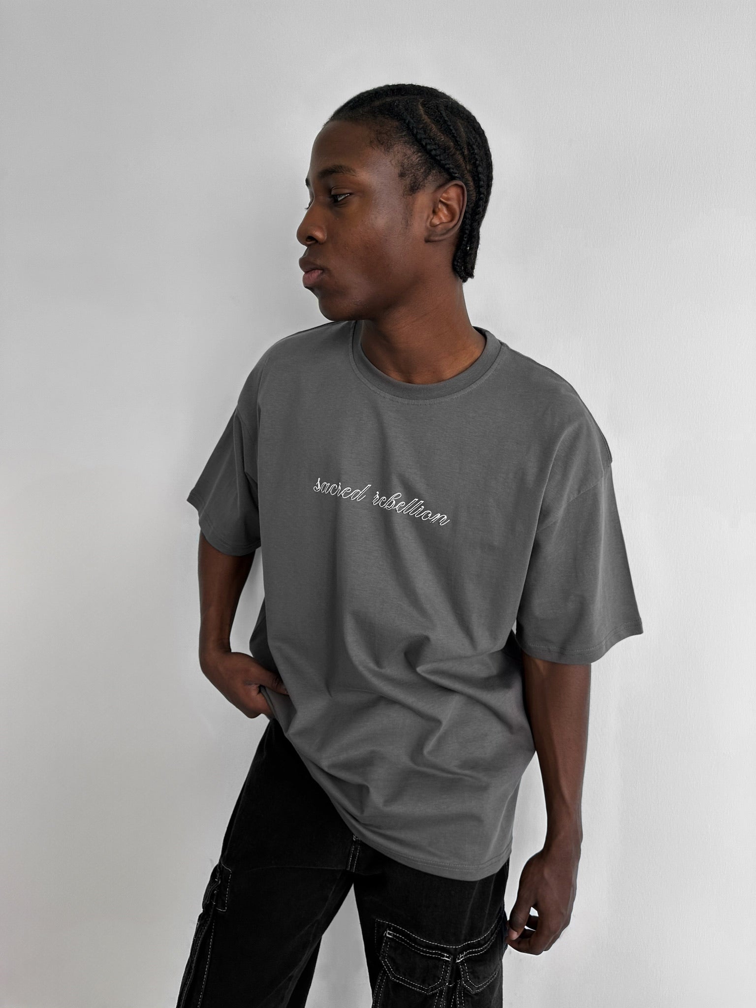 Oversize 'Sacred Rebellion' T-Shirt - Anthracite
