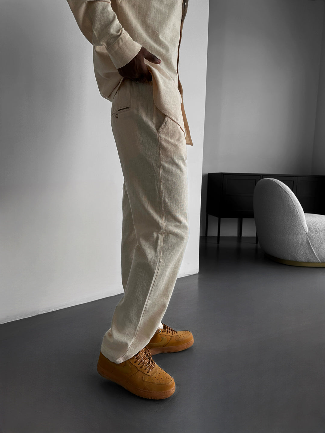Oversize Linen Suit Pants - Beige