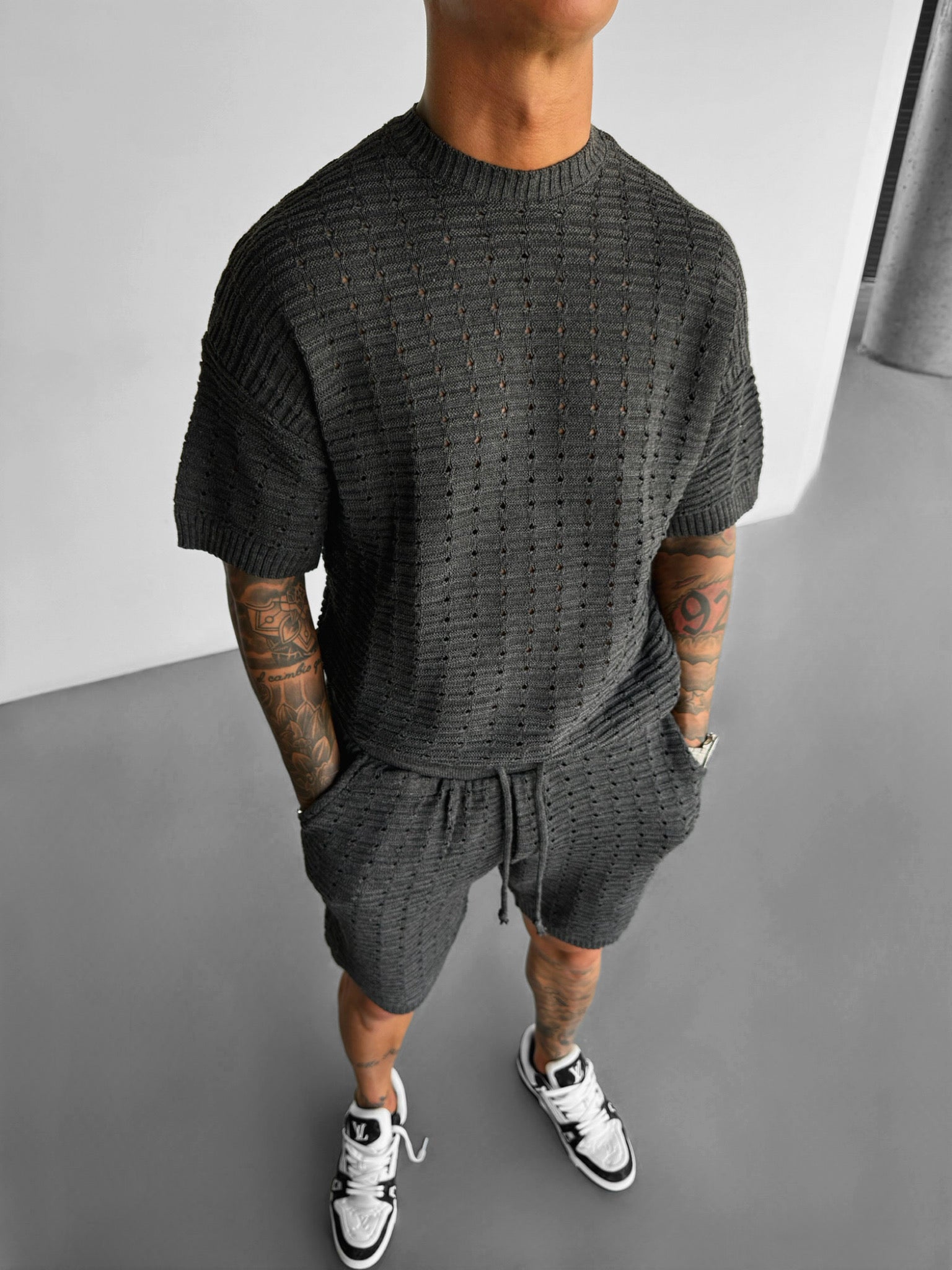 Oversize Holey Knit T-shirt - Anthracite