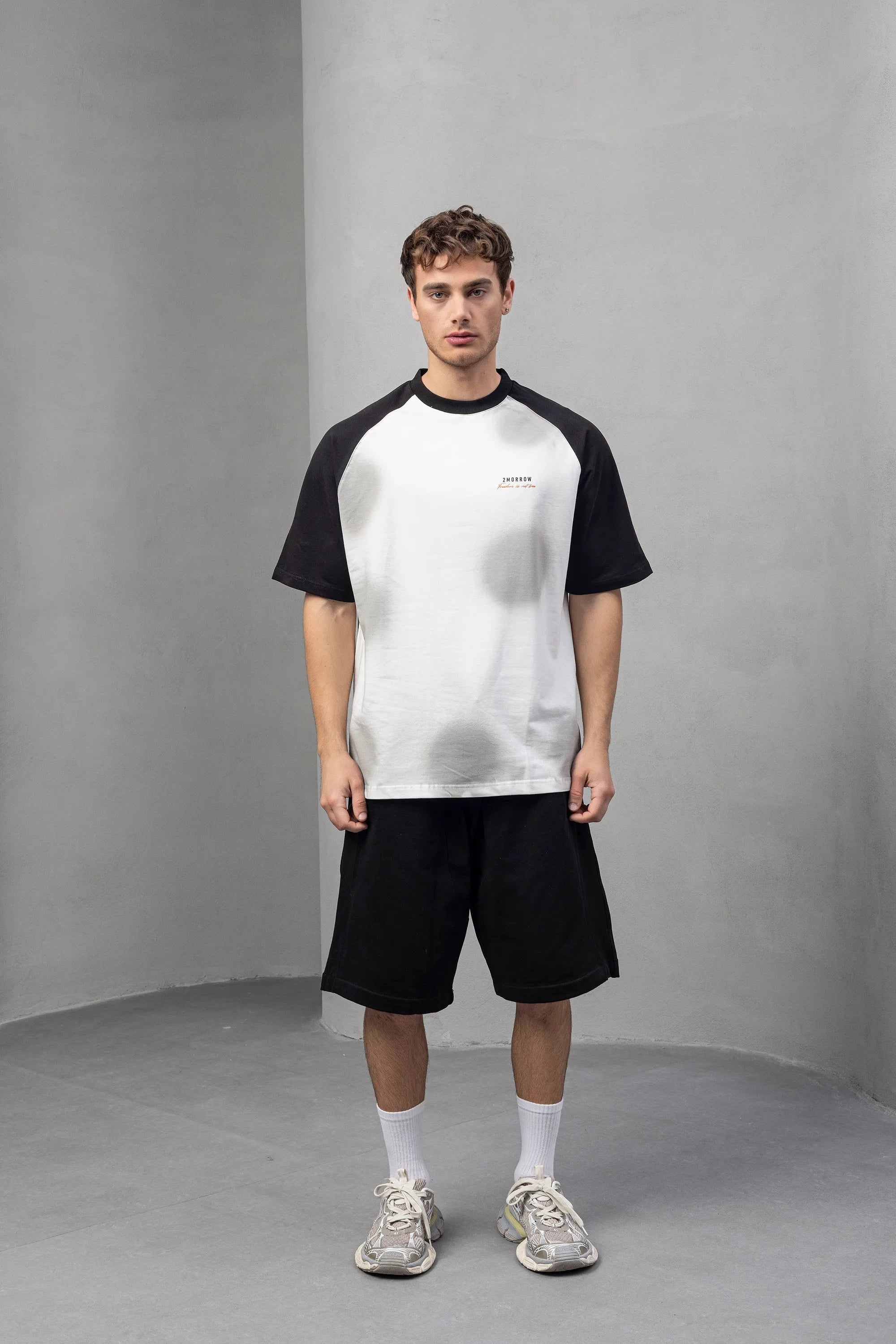 Raglan Graphic Black and White T-Shirt with Logo